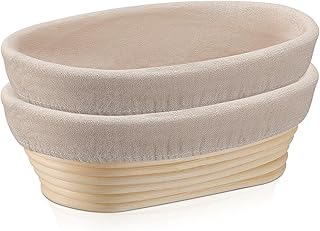 HaWare Bread Proofing Basket-Set of 2, 10inch Oval Natural Rattan Sourdough Proving Basket with Liner for Bread Making, 25x14x8cm, Healthy & Non-Toxic