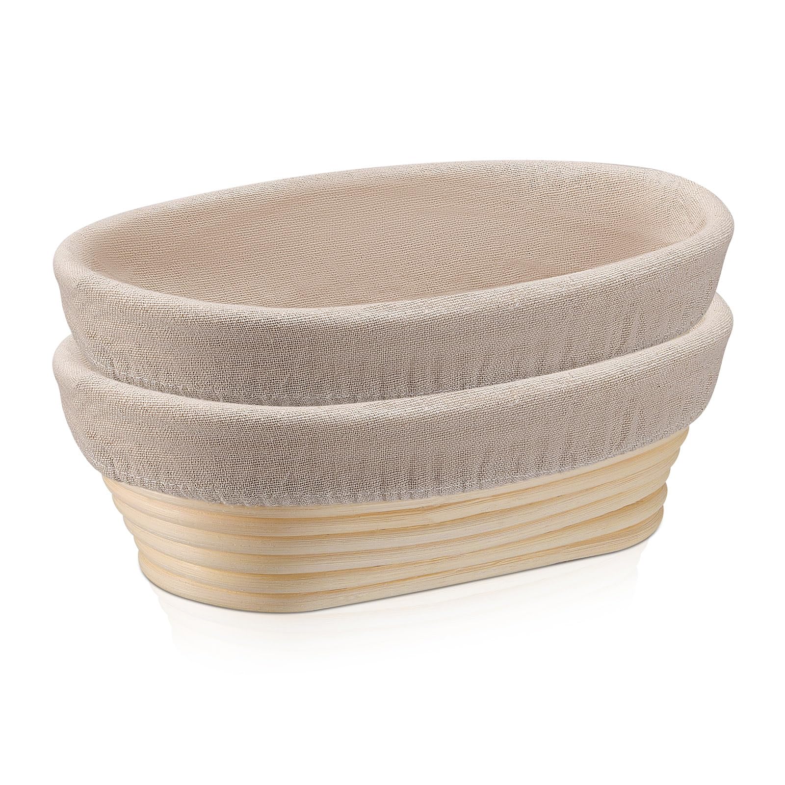HaWare Bread Proofing Basket-Set of 2, 10inch Oval Natural Rattan Sourdough Proving Basket with Liner for Bread Making, 25x14x8cm, Healthy & Non-Toxic