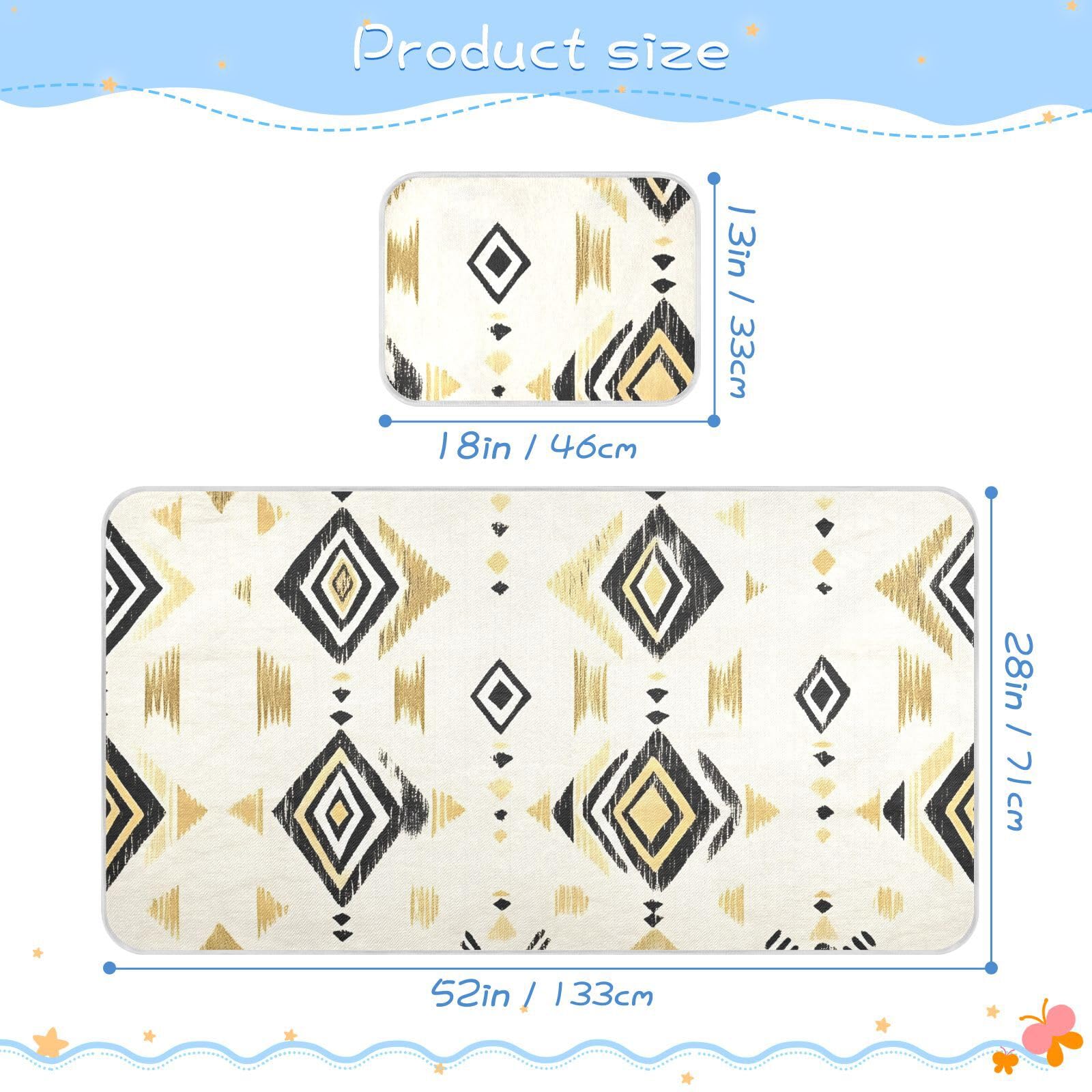 Bolaz Summer Sleeping Bed Pad, Simple Geometric Pattern Cooling Mattress Set Breathable Bed Mat Ice Silk Mat + Pillow Cover for Toddler Boys Girls