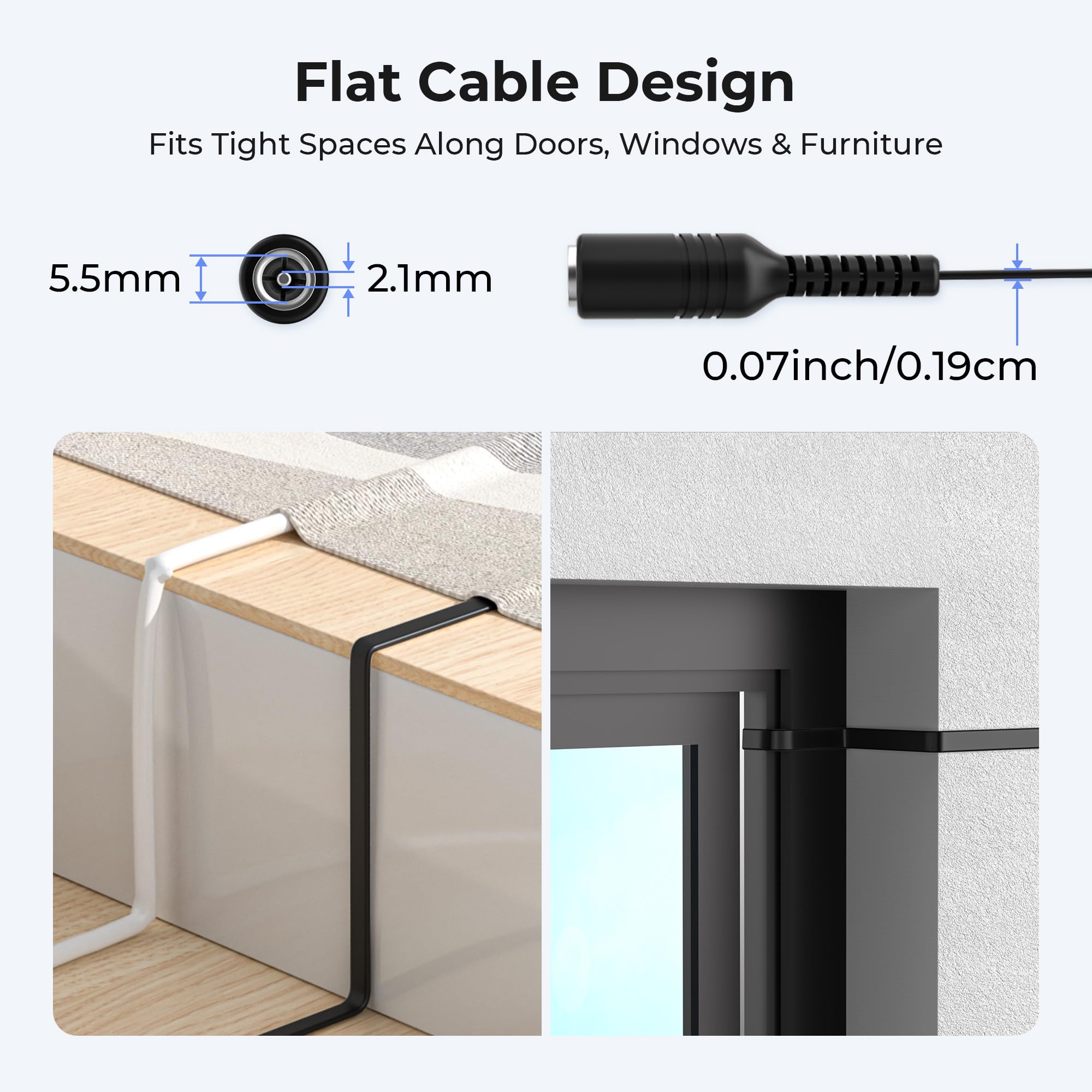 Basesailor Cavo Prolunga 12V DC 3M 2 Pezzi,Cable Filo Prolunga Piatto Lungo Adattatore Alimentazione DC 5,5mm x 2,1mm 5521,5V 9 Volt,Cavo Femmina a Maschio per Telecamera Sicurezza CCTV IP,DVR,LED