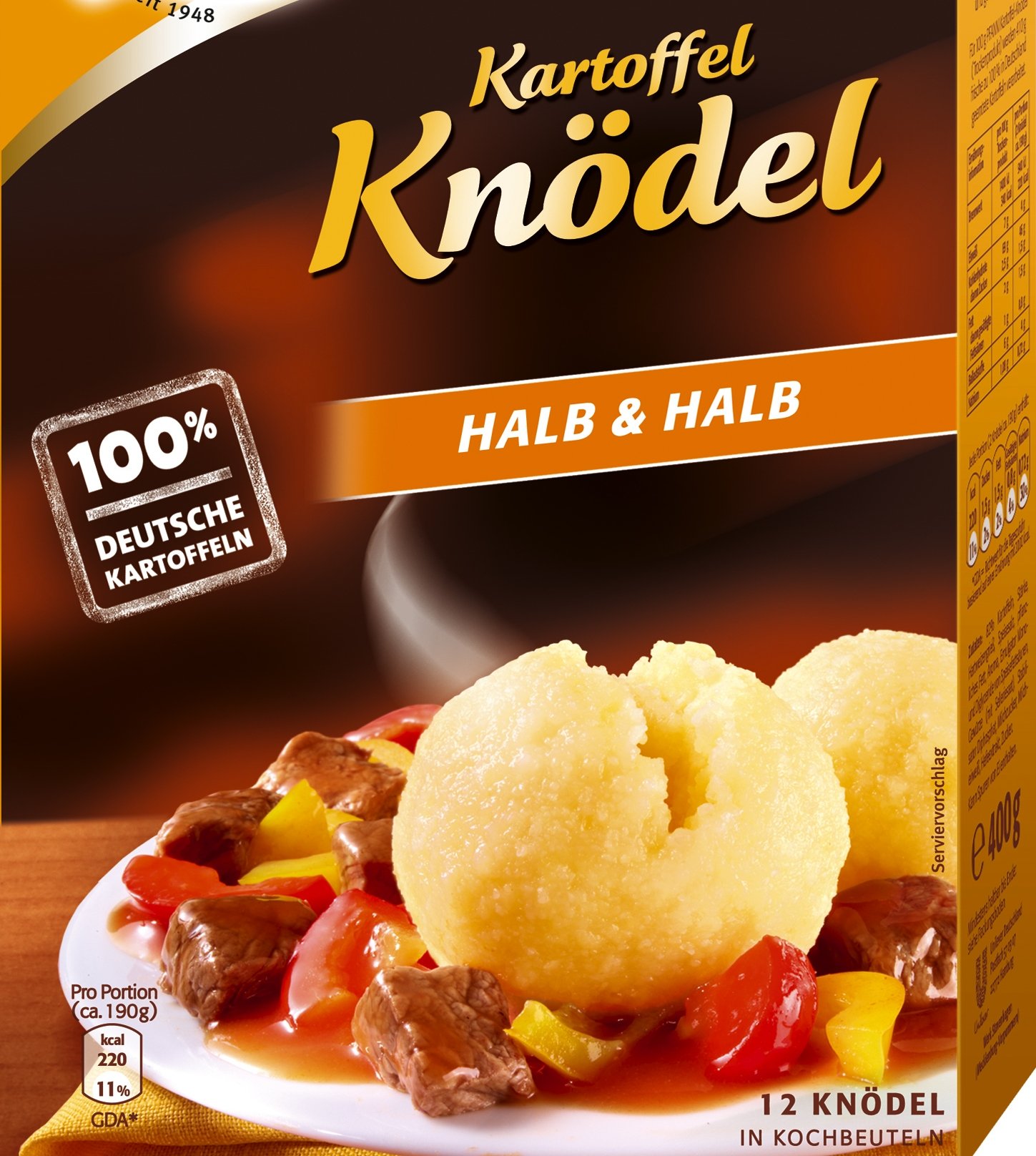 Pfanni Kartoffel Knödel Halb & Halb der Klassiker für ein leckeres Kartoffelgericht mit 100% deutschen Kartoffeln 7x 400 g (Packung mit 2)