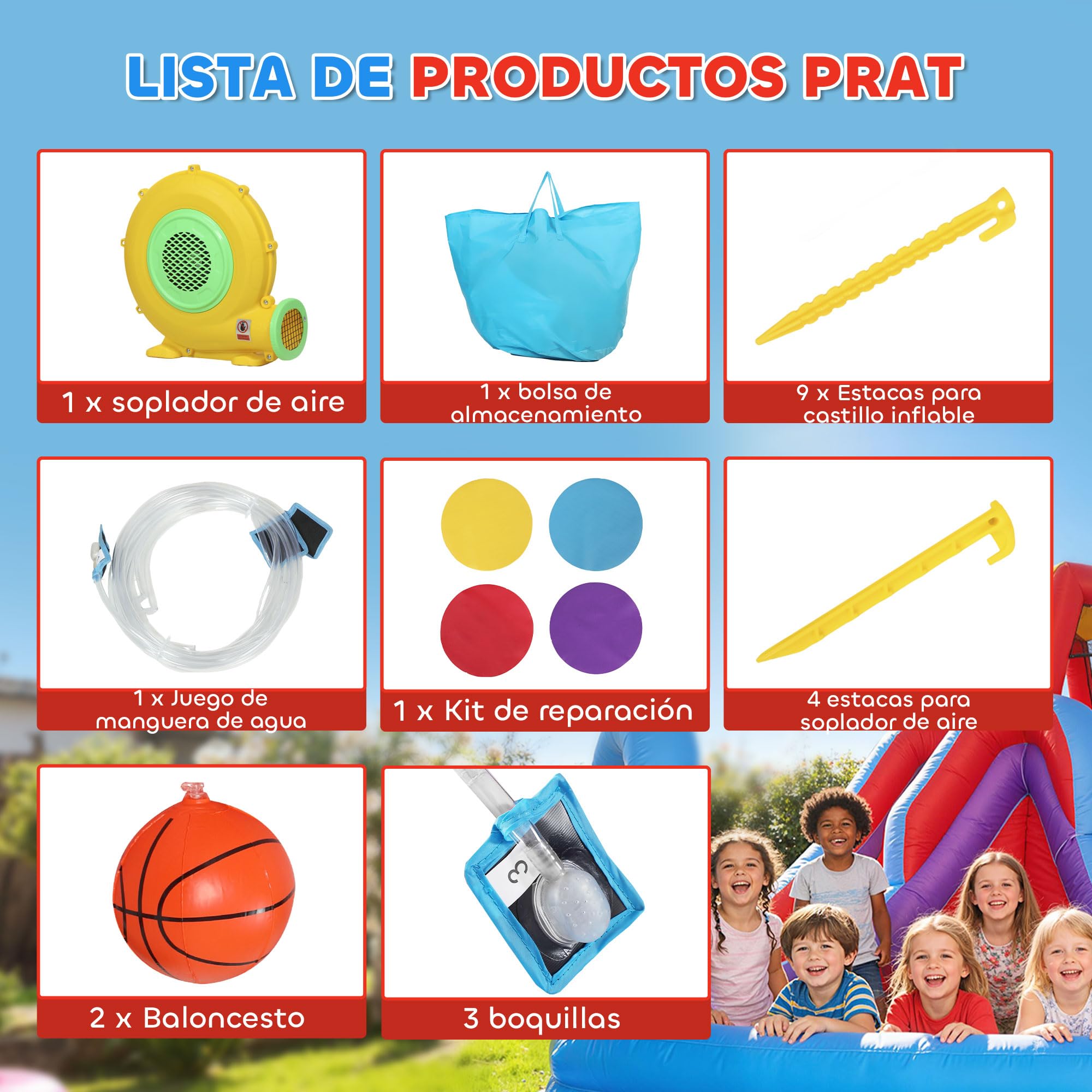 AIYAPLAY Castillo Hinchable Acuático con Soplador 550W 6 en 1 Castillo Hinchable para Niños con Tobogán Pared de Escalada Piscina Aro de Baloncesto Portería de Fútbol Exterior Interior 470x445x205 cm