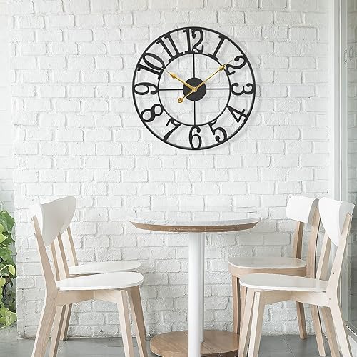 Miniatura 2 de Reloj grande para decoración de sala de estar, reloj de pared moderno negro de 16 pulgadas, funciona con pilas, reloj decorativo de metal grande