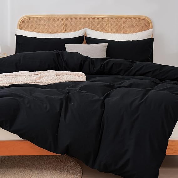 ATsense Duvet Cover Queen Solid Black