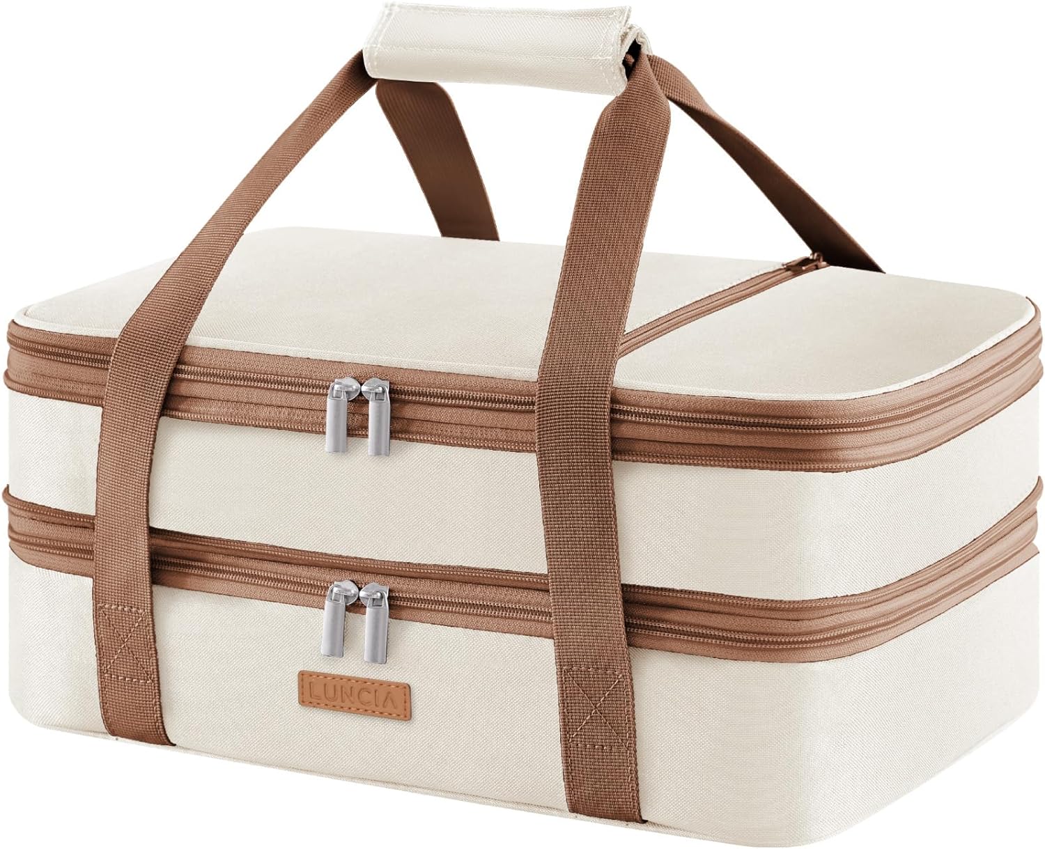Double Decker Insulated Casserole Carrier for Hot or Cold Food, Lasagna Lugger Tote for Potluck Parties/Picnic/Cookouts, Fits 9″×13″ Baking Dish, Cream Double Decker Insulated Casserole Carrier for Hot or Cold Food, Lasagna Lugger Tote for Potluck Parties/Picnic/Cookouts, Fits 9″×13″ Baking Dish, Cream