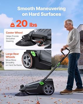 VEVOR Walk-Behind Hand Push Floor Sweeper with 25.6 Sweeping Width