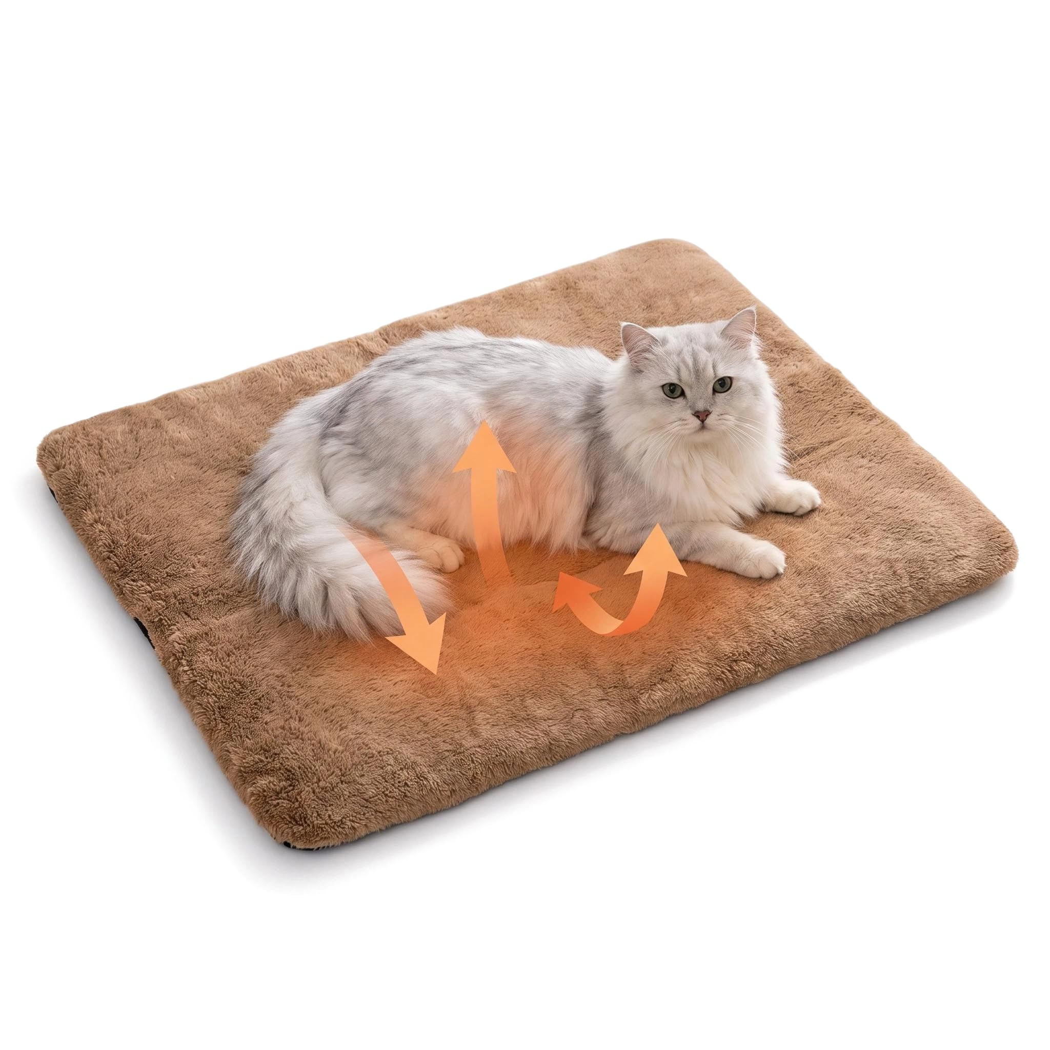 Self Warming Cat Bed for Cats & Small Dogs, Washable Mat, 28 x 18 in, Khaki