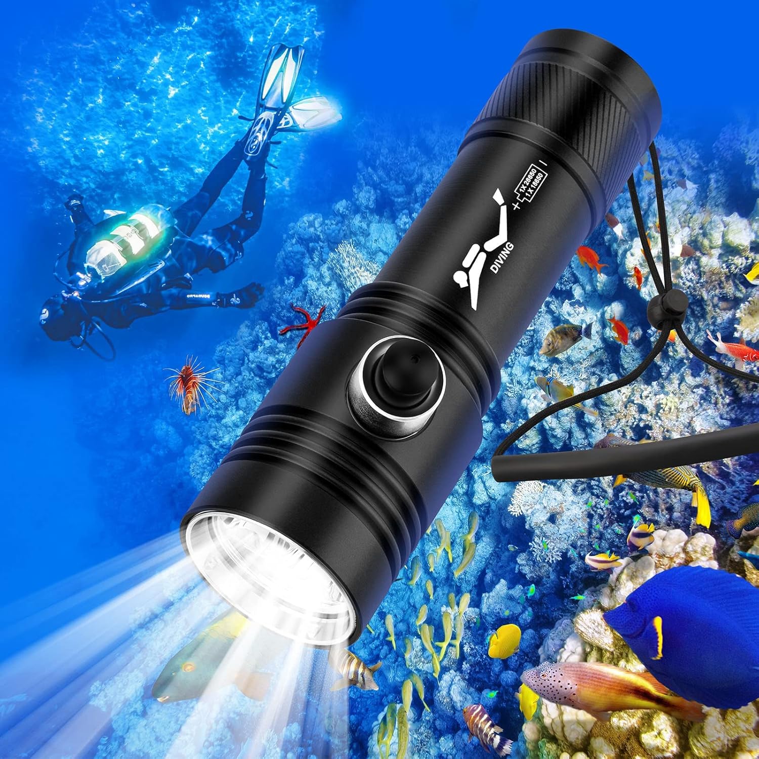 (Battery not included) BlueFire Dual Beam Underwater LED Dive Light - 1500 Lumens (White/Yellow), 70m Waterproof, Long Battery Life for Scuba, Cave Diving, Emergency Use