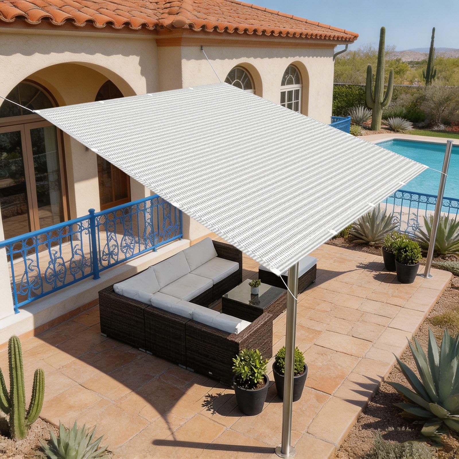 Voile d'ombrage perméable pour ombrager le salon de jardin en été