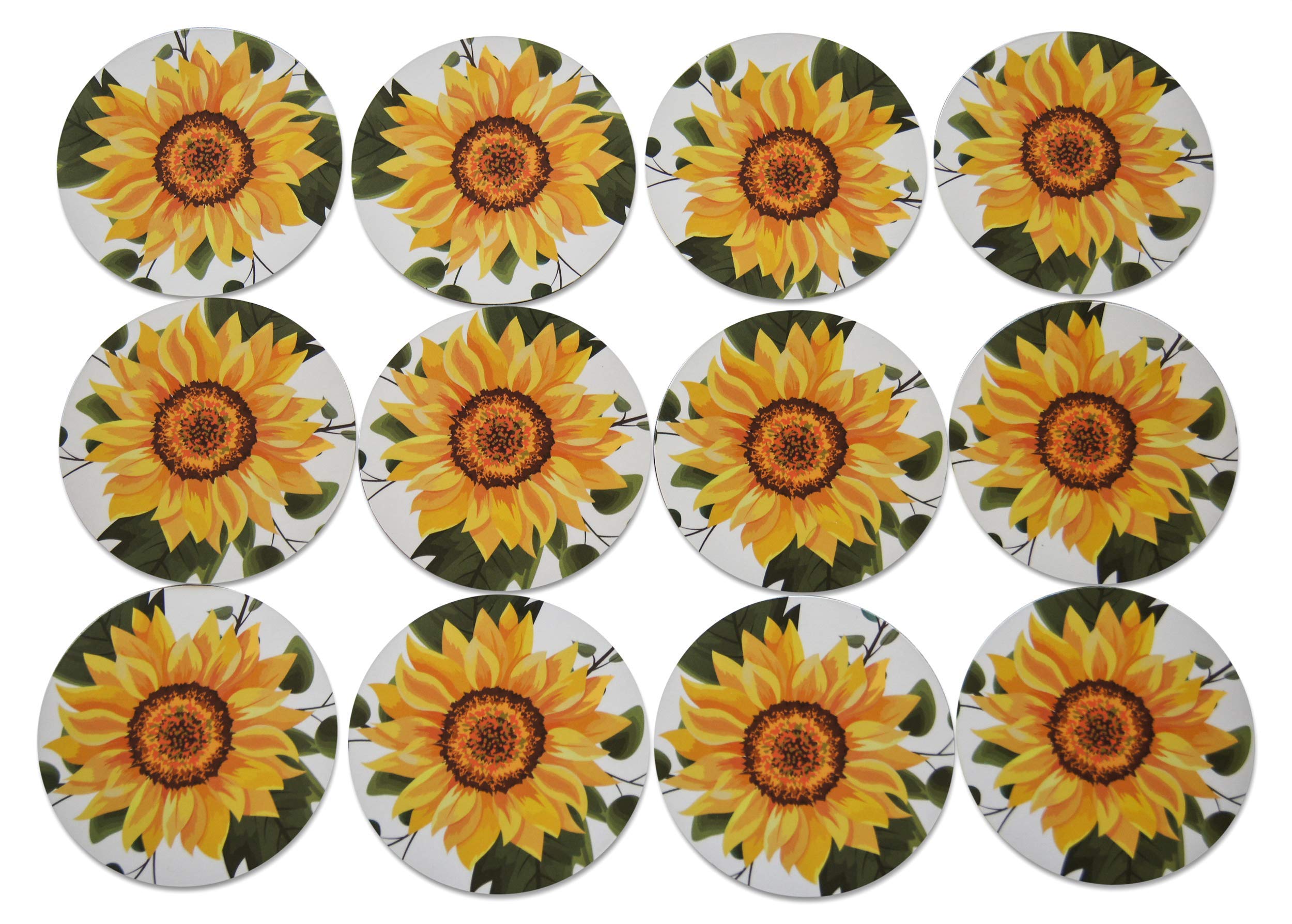Novel Merk Sunflower Refrigerator Magnets – Vinyl 3” Round Magnets for Fridge, Lockers, Home Kitchen and Farmhouse Decor – Self Adhesive to Metal
