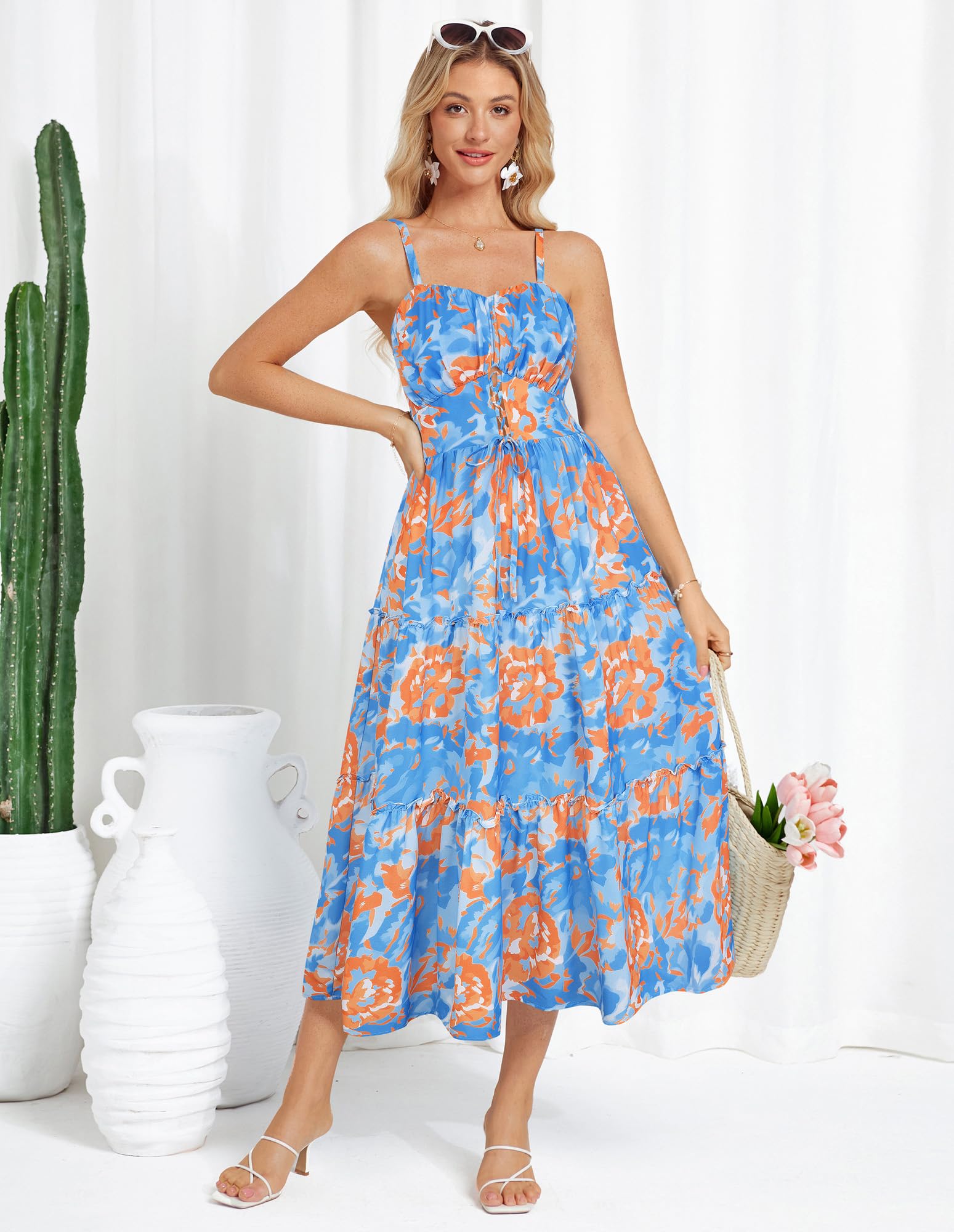 GRACE KARIN Mujer Vestido De Verano con Tirantes Corte En A Cintura Delantera Hueca