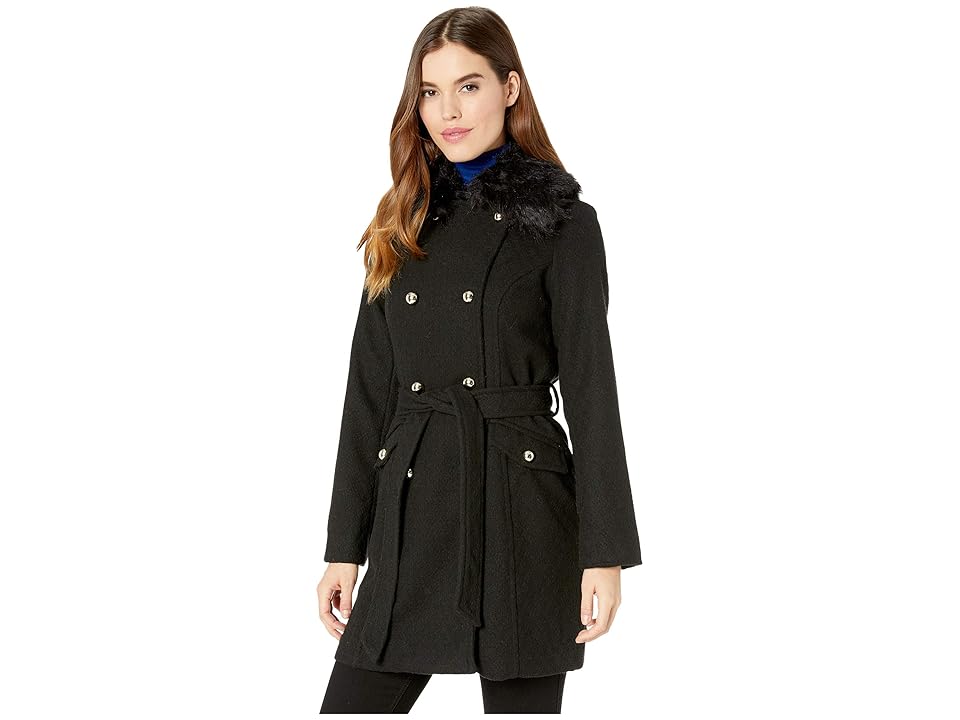 

Jessica Simpson Wool Coat w/ Faux Fur (Black) Women's Coat