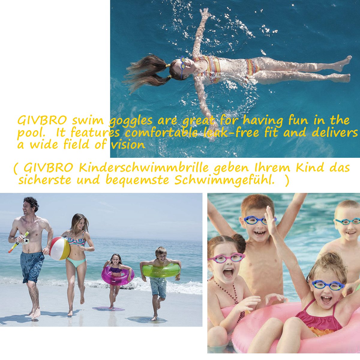 GIVBRO Lunettes De Natation Enfants Avec Anti-buée