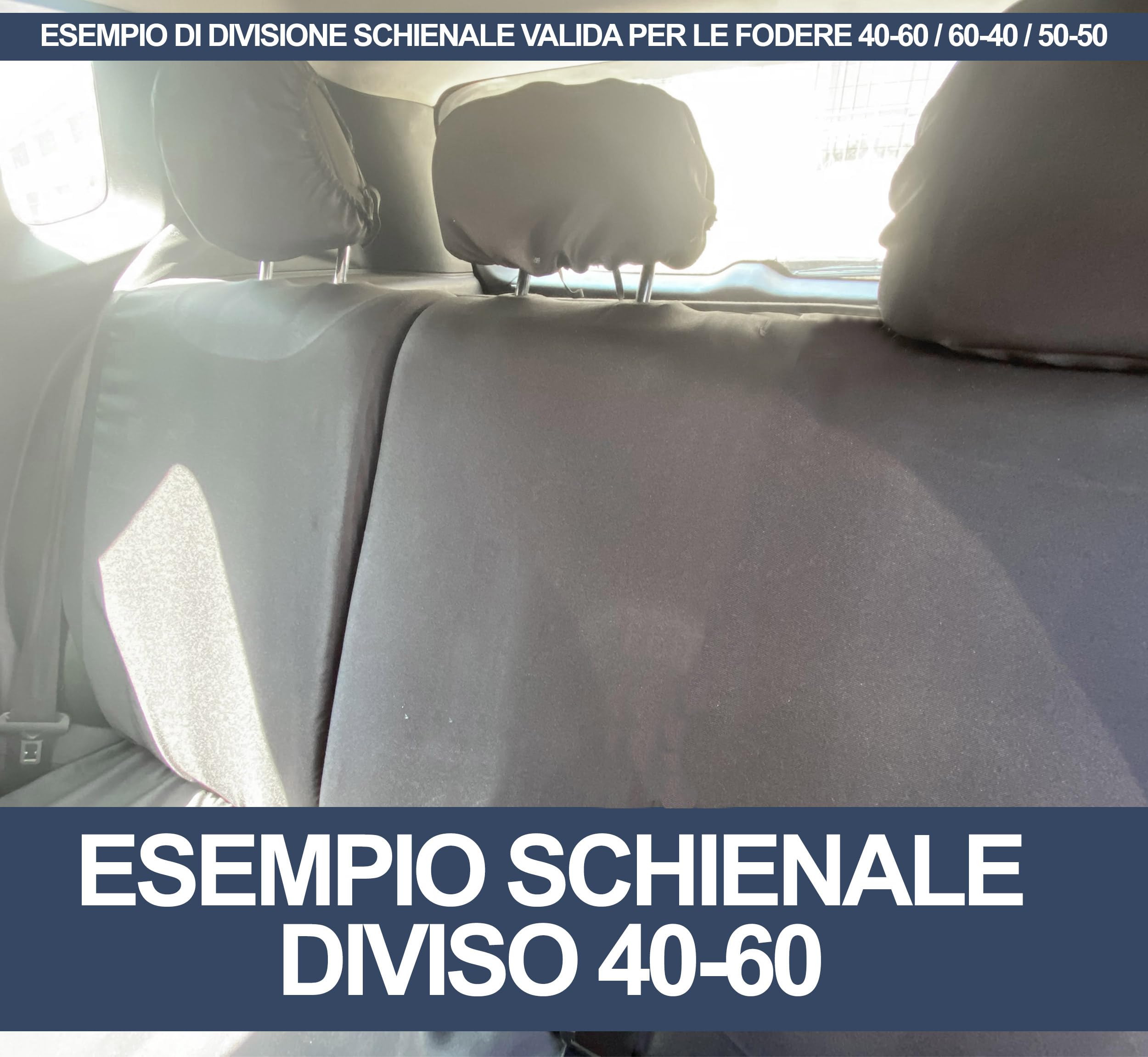 Auto Accessori Lupex Coprisedili Auto Compatibili con Cinquecento 500, Made in Italy, tessuto policotone, set anteriori e posteriori (Nero - Grigio Scuro con schienale posteriore 50e50)