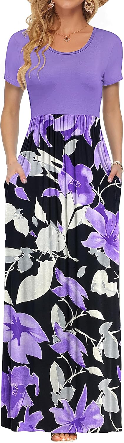 AUSELILY Women's Classic Short Sleeve Loose Plain Casual Long Maxi Dresses for Women 2026