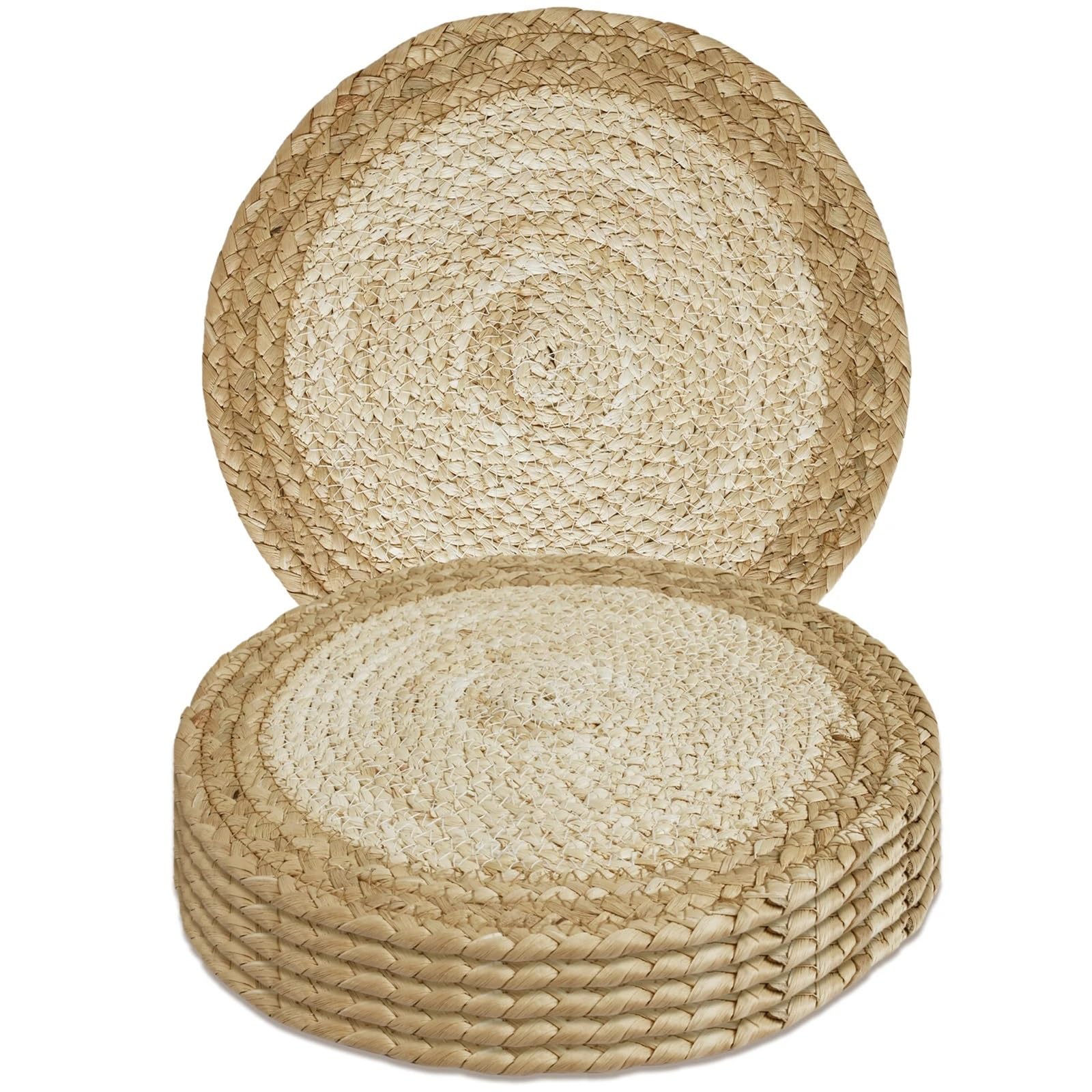 Woven Placemats 6PC/Set Pot Mats Handwoven Rattan Placemats Round Heat Insulation Woven Table For Dining Home Wedding Decor(A)
