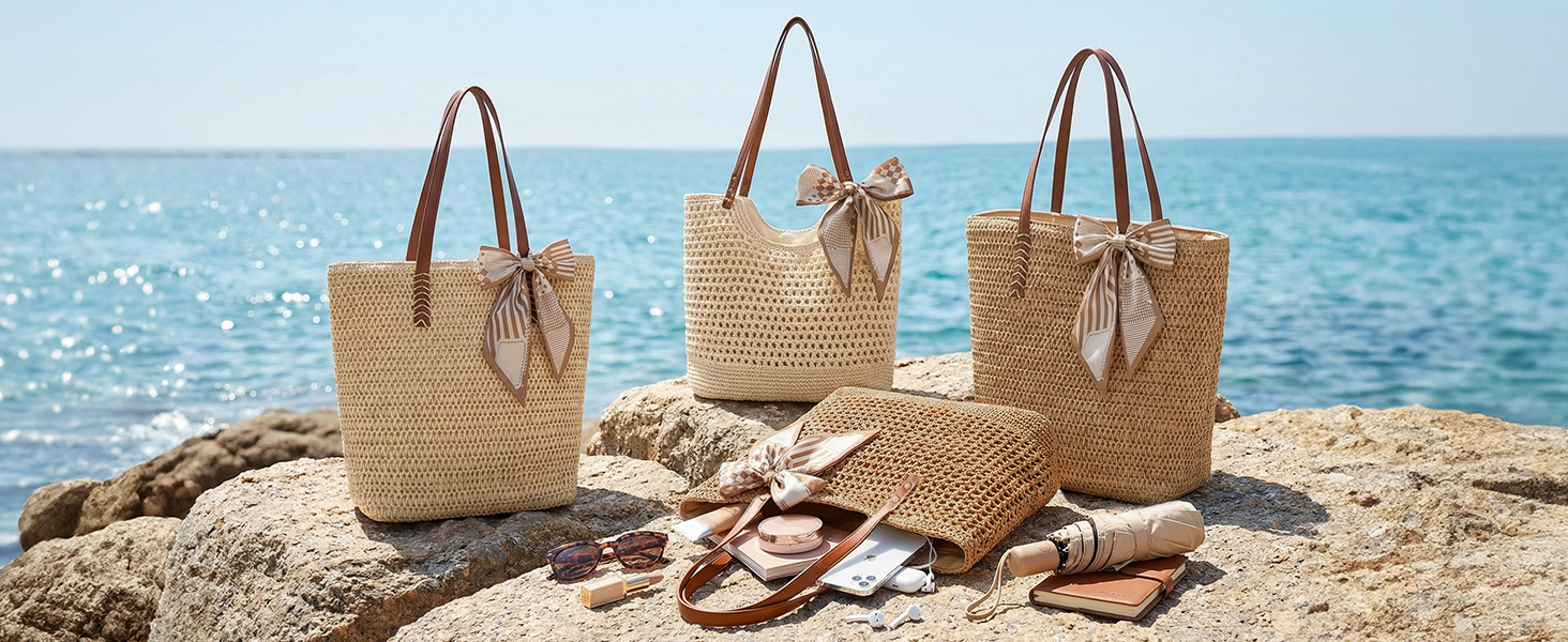 Bolso tote de crochet tejido para mujer color caqui miniatura 6