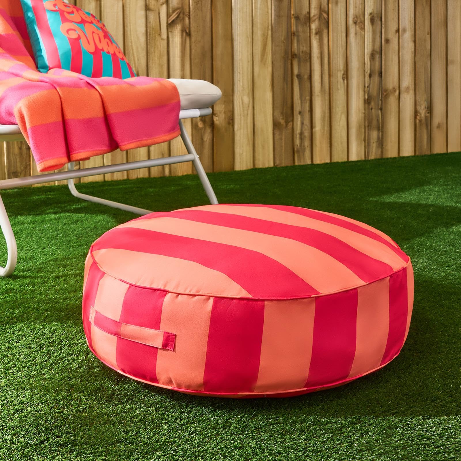 Ohs Orange/Pink Floor Cushion Stripe Large Outdoor Cushions Filled, Soft Comfy Garden Cushions Waterproof Seat Pad For Living Room Patio Balcony Round Cushion Indoor Outdoor Seat Pads, - 60Cm