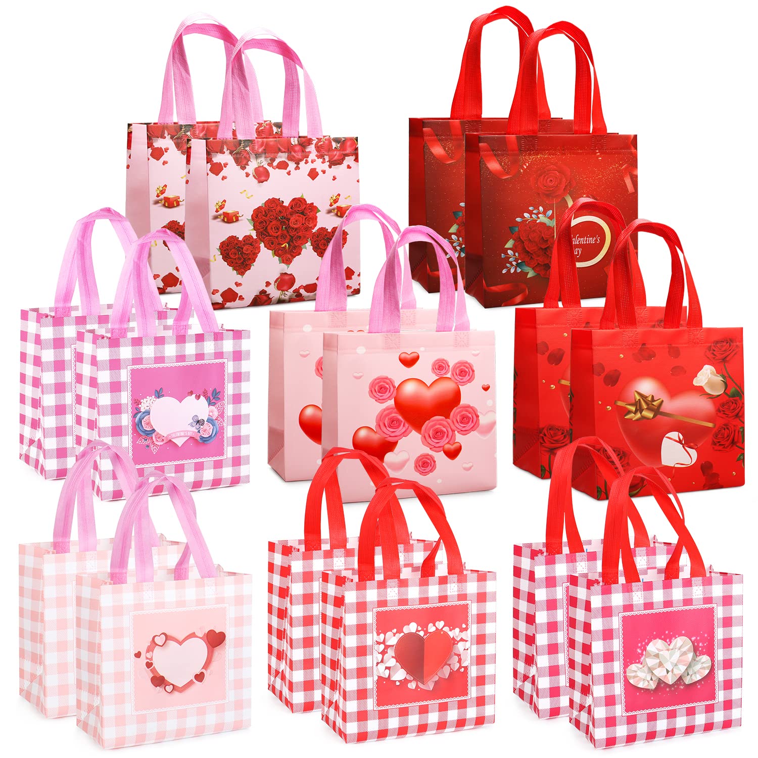 Photo 1 of 16PCS Happy Valentines Day Reusable Gift Bags, Treat Bags with Handles, Valentines Day Party Bags, Valentines Party Supplies, 8.7×9.2×4.3inch