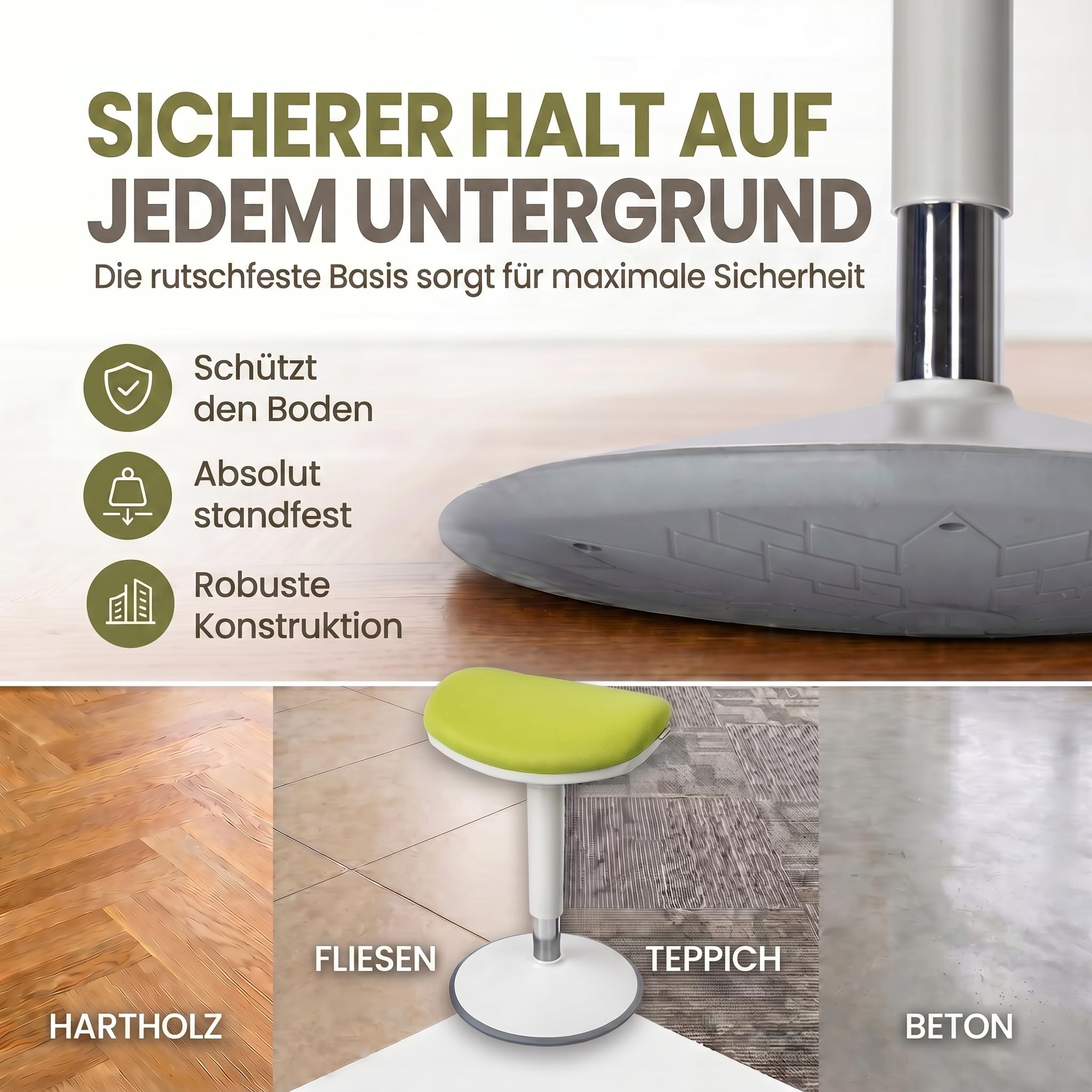 Ergonomischer Stehhocker höhenverstellbar in 3 Größen - Wackelhocker mit Schwingeffekt - Rutschfester Stehstuhl & Büro-Hocker für Schreibtisch & Homeoffice (Grün, S)