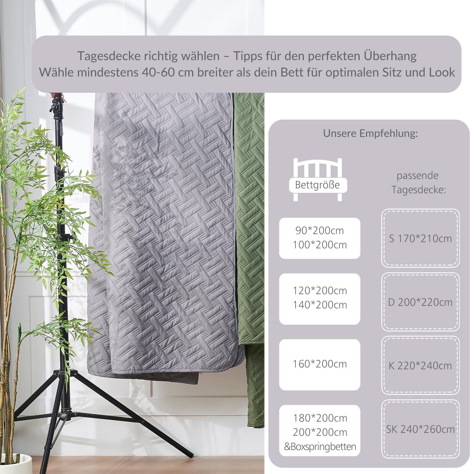 beeweed Feel Elegante Colcha con Estampado Ultrasónico Gris 240 x 260 cm – Manta Versátil como Colcha de Cama o Cubresofá Estilo Ideal como Bedspread
