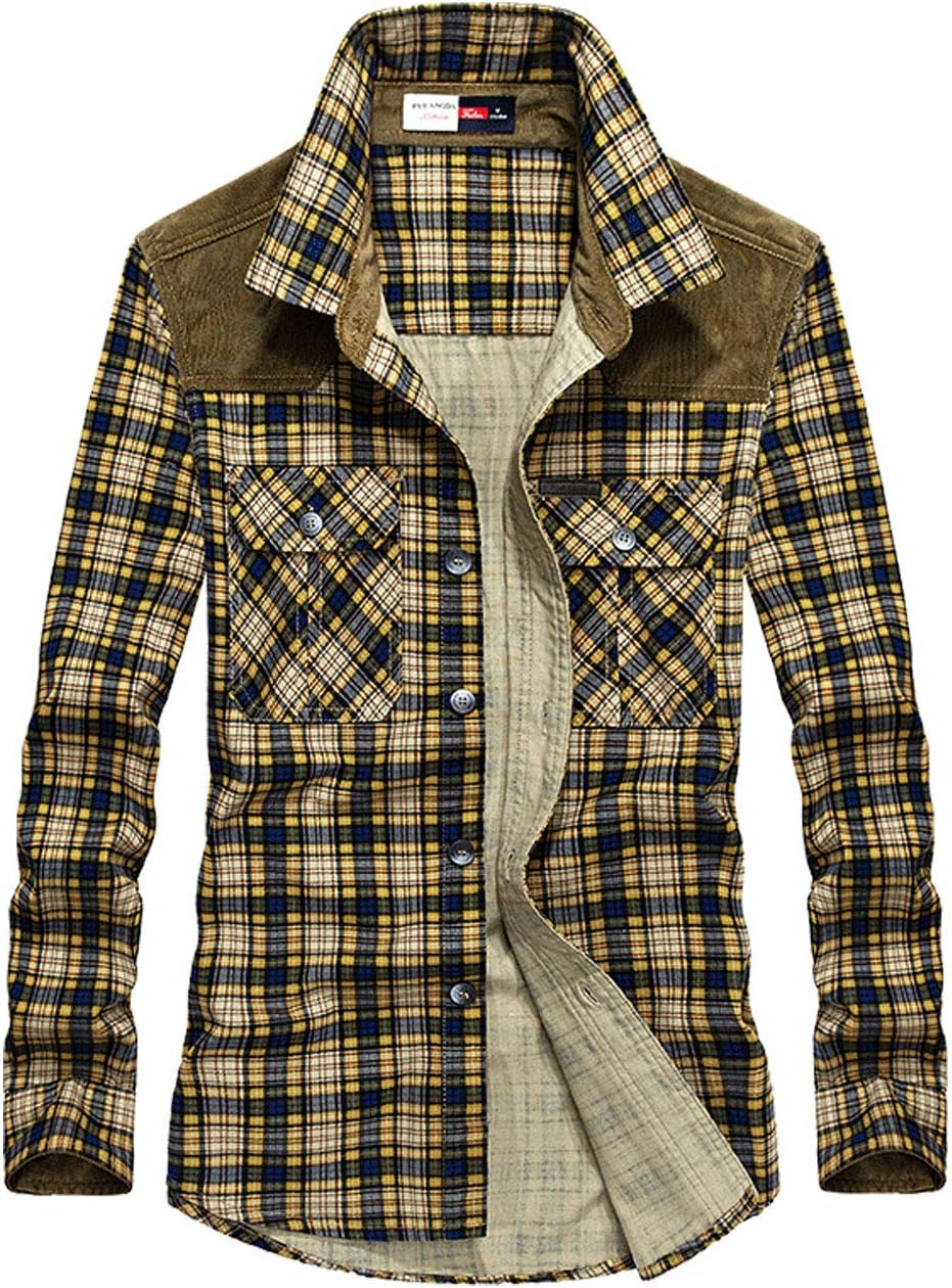 Flygo Men's Classic Long Sleeve Plaid Work Wear Button Down Shirt Jacket