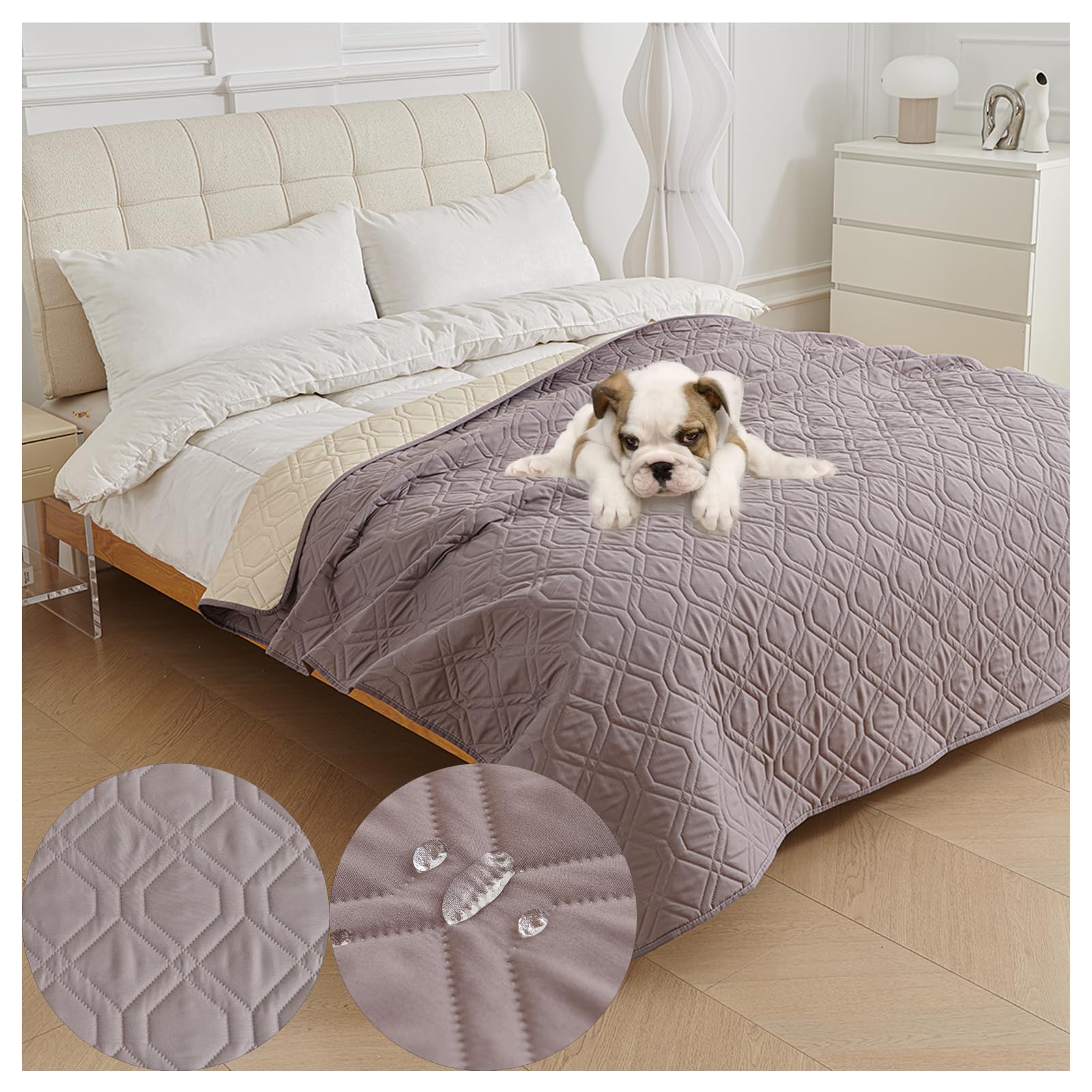 OREZAUQS Waterproof Bed Sheet Cover Pet Hair Resistant Bed Sheet Cover for Dog and Cats Washable Reversible Scratch Proof Furniture Protector Dog Bed Cover Pet Blanket (Grey,75 * 127cm)