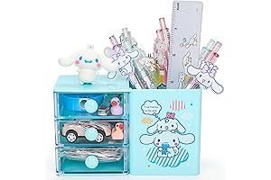 Kawaii Cartoon Desktop Organizer Pen Holder with 3-Drawer Storage Box