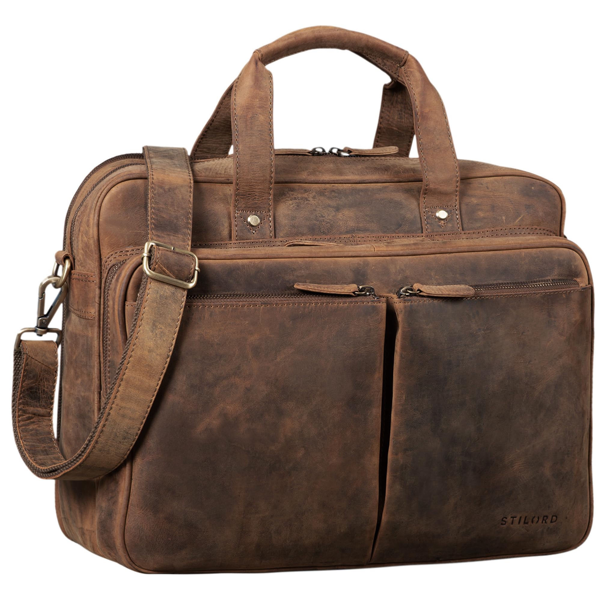 STILORD Remus Sac en Cuir Homme à Bandoulière d'Epaule Femmes Porte-Documents A4 Sac d'affaires pour PC Portable 15,6 Pouces Cartable Couleur:Marron Moyen