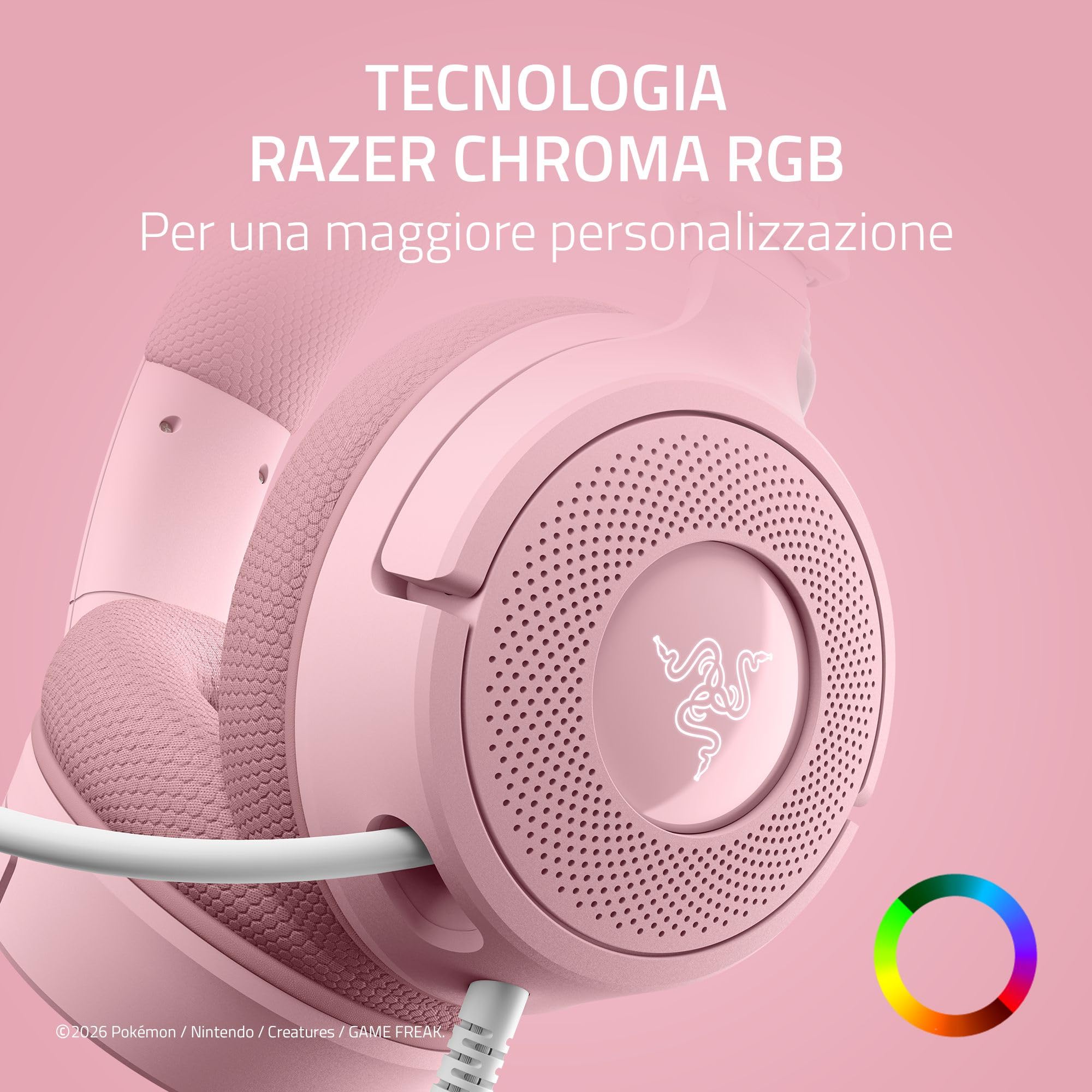 Razer Kraken V4 X Pokémon Pikachu & Eevee - Cuffie da gioco con cavo USB - Driver TriForce da 40 mm - Microfono cardioide retrattile - Audio surround - Chroma RGB