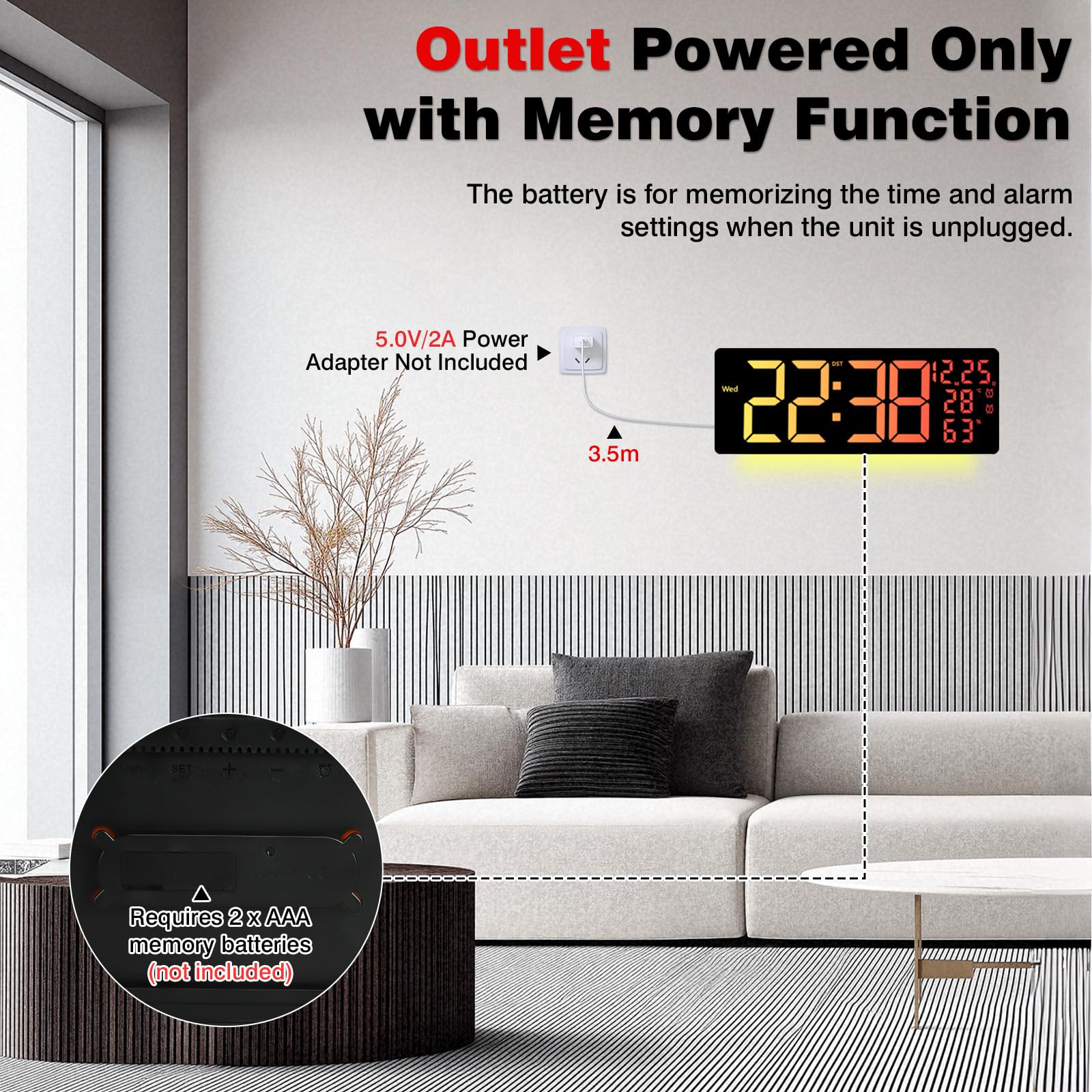 Horloge Murale Numérique LED 16,5'' avec Télécommande, Luminosité Automatique, Heure d'Été, Température, Date, Jour, Double Alarme, 12/24H, Horloge Murale Digitale pour Salon Cuisine Bureau Gymnase
