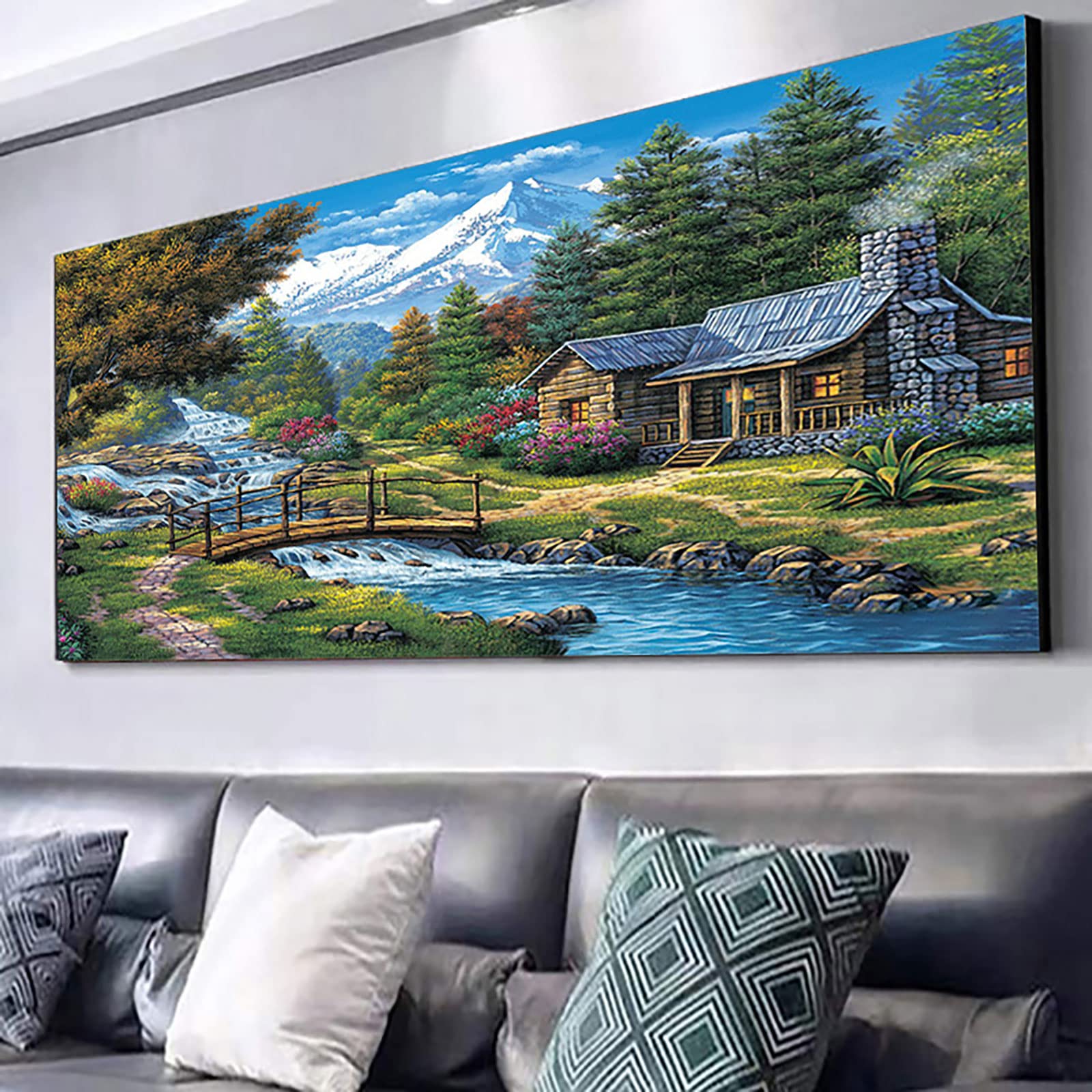 Instarry 5D Broderie Diamant Grand Format Paysage Rural Tableau Decoration Murale 120x60 cm