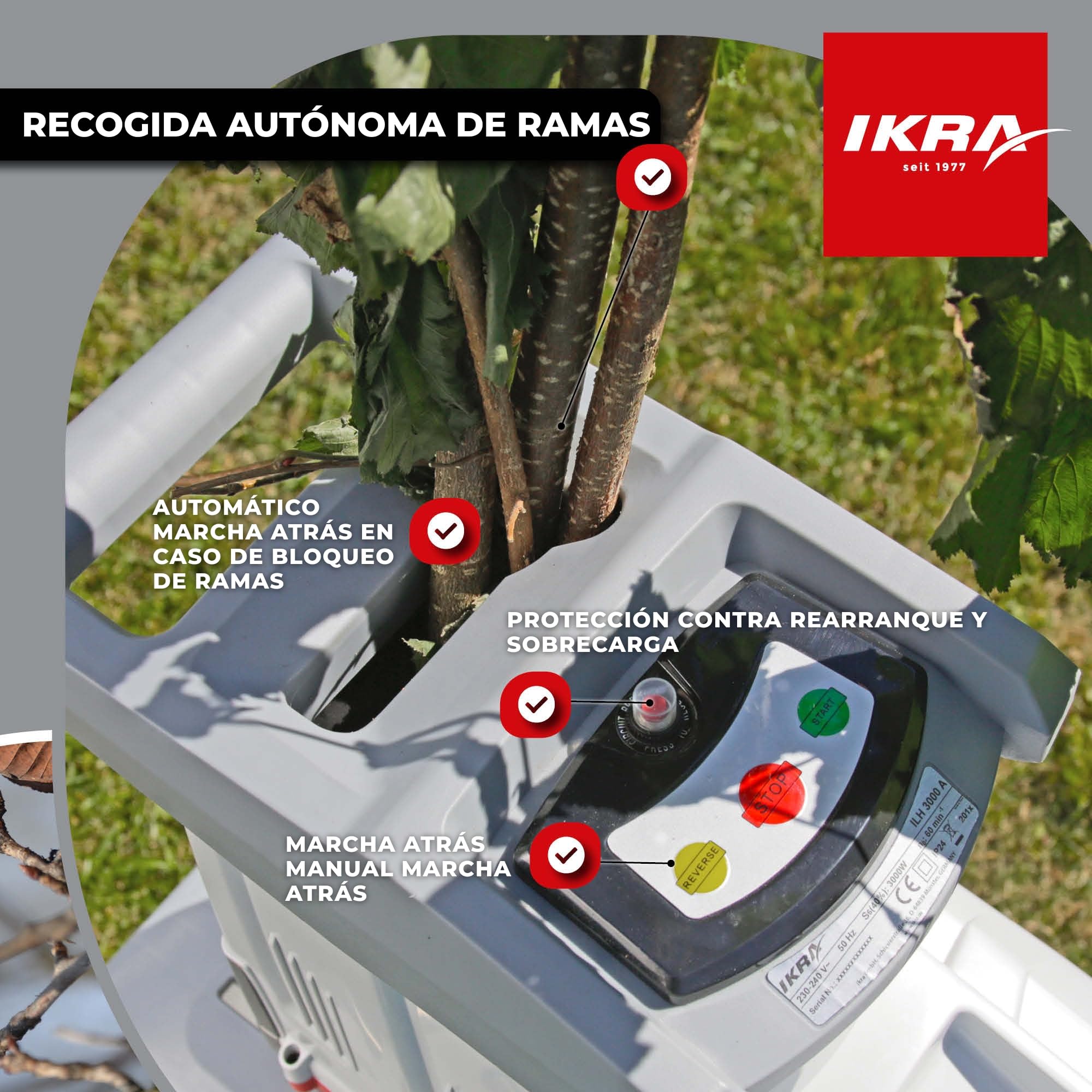 IKRA 81002880 trituradora silenciosa eléctrica ILH 3000 A, diámetro de Ramas a 44mm, W, 230 V
