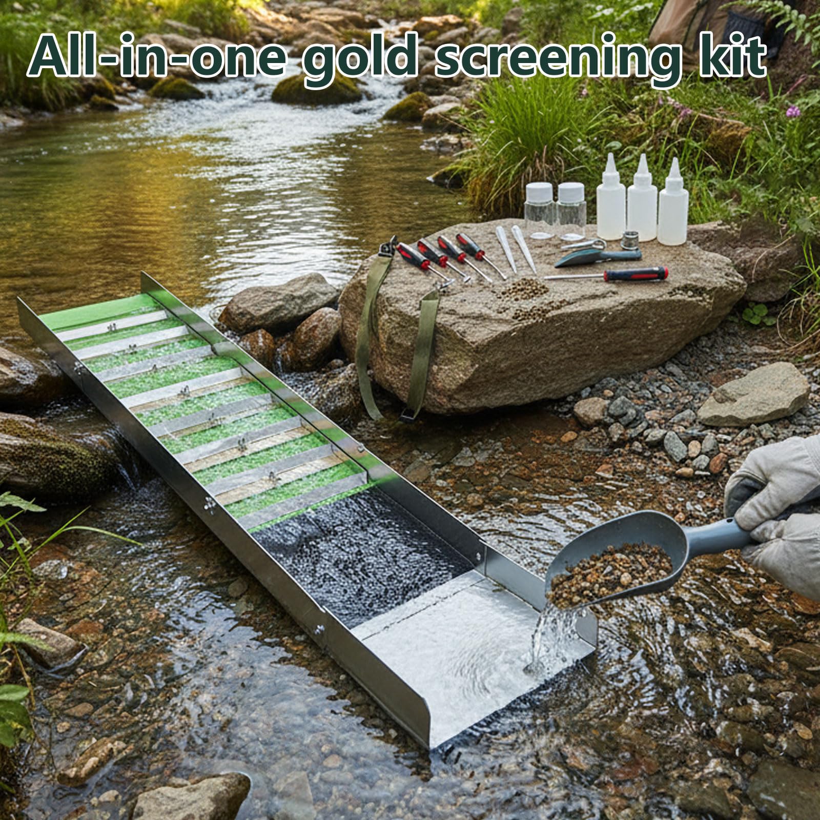 Faltbar Goldwaschrinne aus Aluminiumlegierung 127 cm Komplettes Goldwaschset mit Rinnwerkzeugen