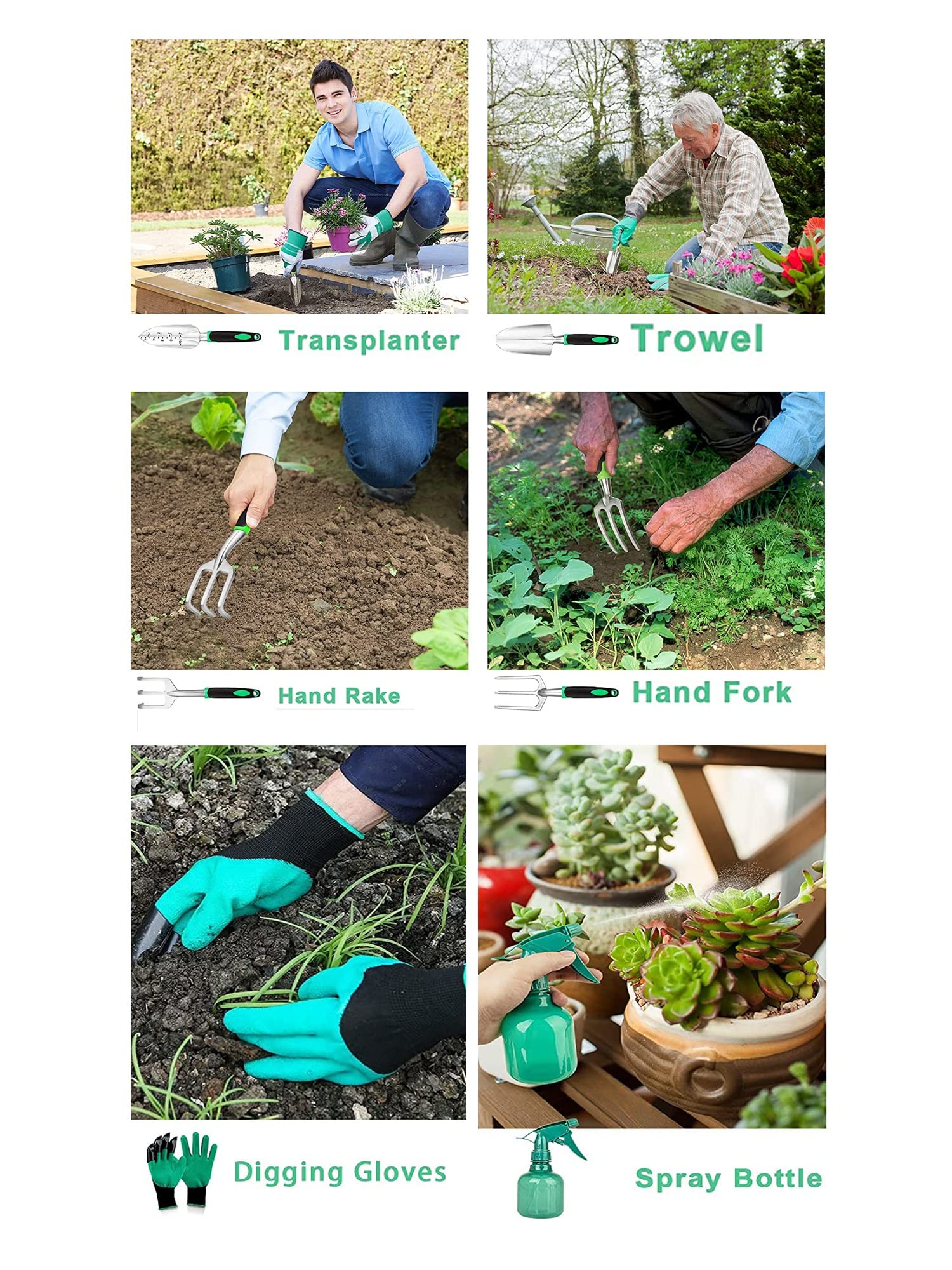 Juego de Herramientas de jardinería, Hecho de aleación de Aluminio Pesada y Ligera, Juego Herramientas jardín Regalo 9 Piezas, Adecuado para Hombres y Mujeres, Kit Entrada, con Bolsas jardín, Cubos