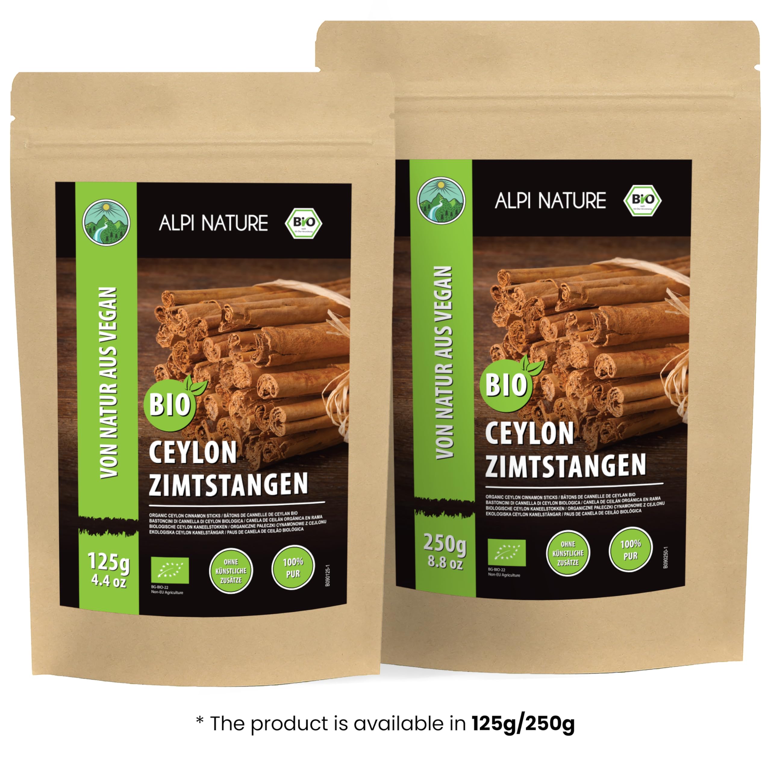 Alpi Nature Canela de Ceylan en Rama Orgánica 250g, Canela Ceylan Palitos 80 mm, aprox. 29-31 por Bolsa