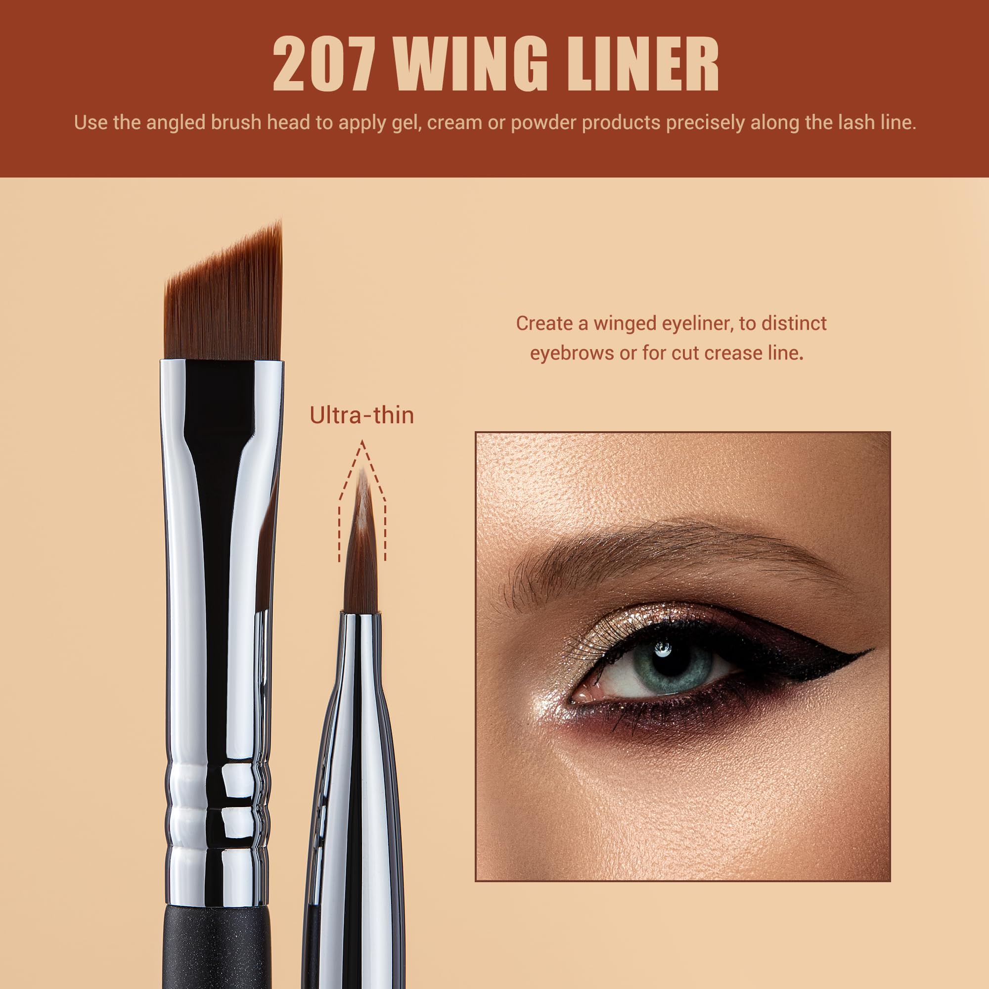 Jessup Eyeliner Brush Set, 3pcs Pro Precision Eyeliner Brushes Fine Point Angled Thin Gel Liquid Flat Winged Eye Liner Brush - Image 3