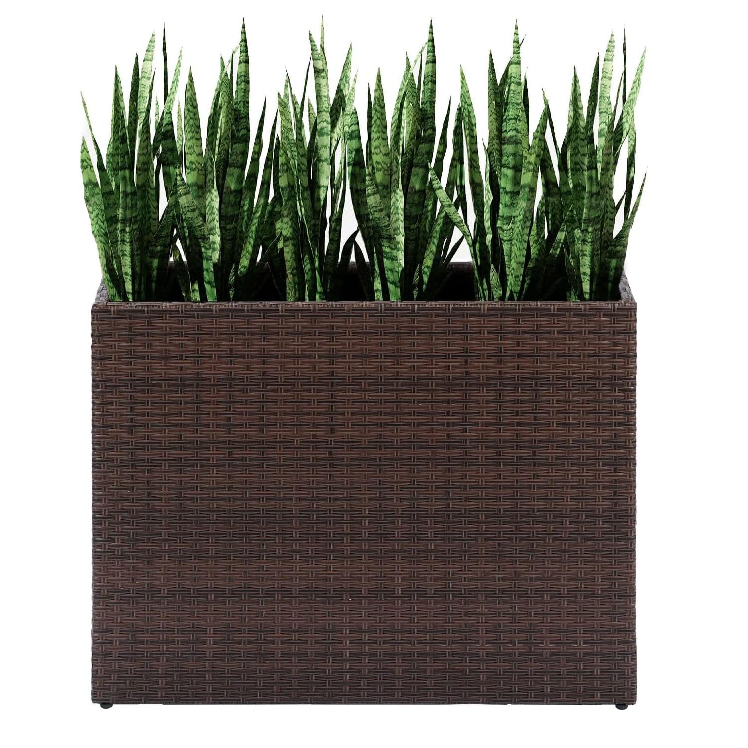 Taylor & Brown Brown Taylor & Tall Rectangular Rattan Wicker Planter With Removable Liner Large Indoor Outdoor Planters Flower Plant Pots Garden Box Patio Front Porch 61Cm (H) X 81Cm (W) X 28Cm (D) (Brown)