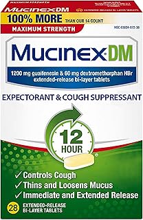 Cough Suppressant and Expectorant, Mucinex DM Maximum Strength 12 Hour Tablets, 28ct, 1200 mg Guaifenesin, Relieves Chest ...