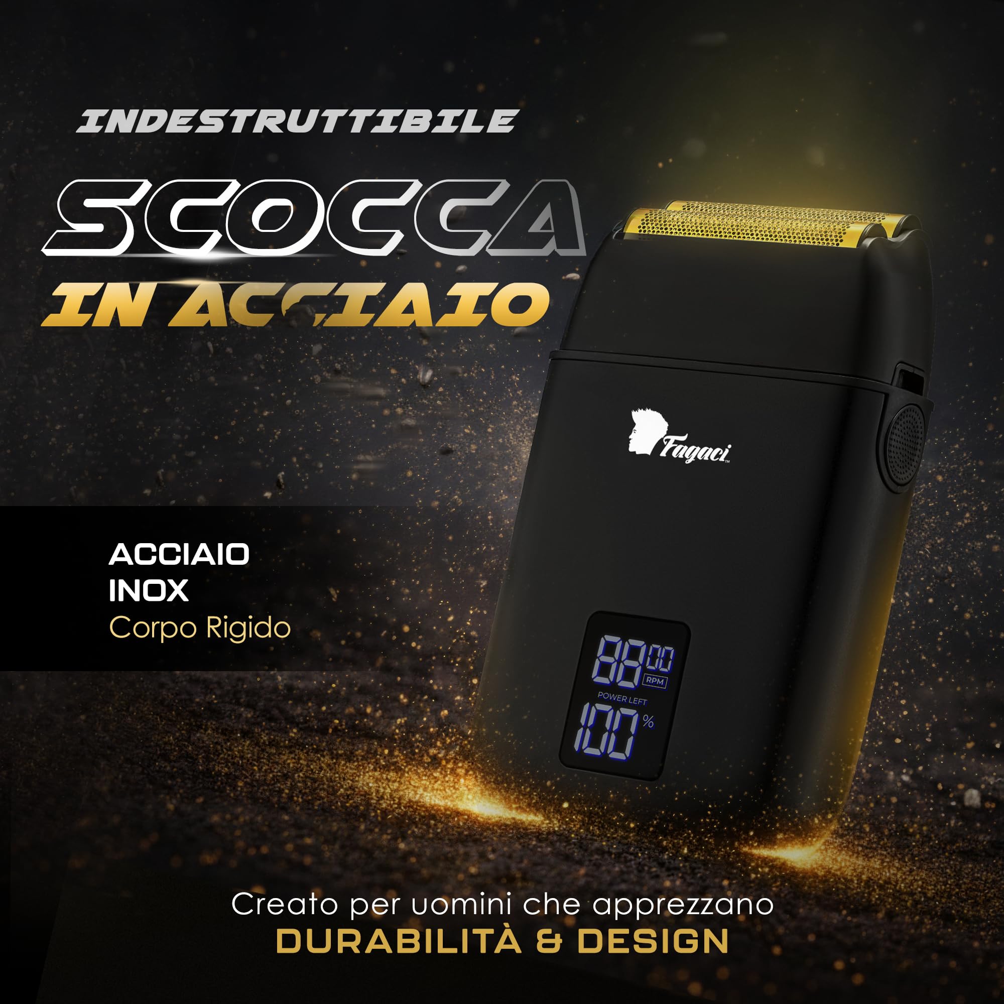 Fagaci Rasoio a Lamina con Rasatura Ultra Liscia, Electric Shaver Senza Irritazioni, Rasoio Barba Uomo Elettrico con 8500 giri/min ad Alta Coppia, Shaver Elettrico Barba e Capelli Facile da Pulire