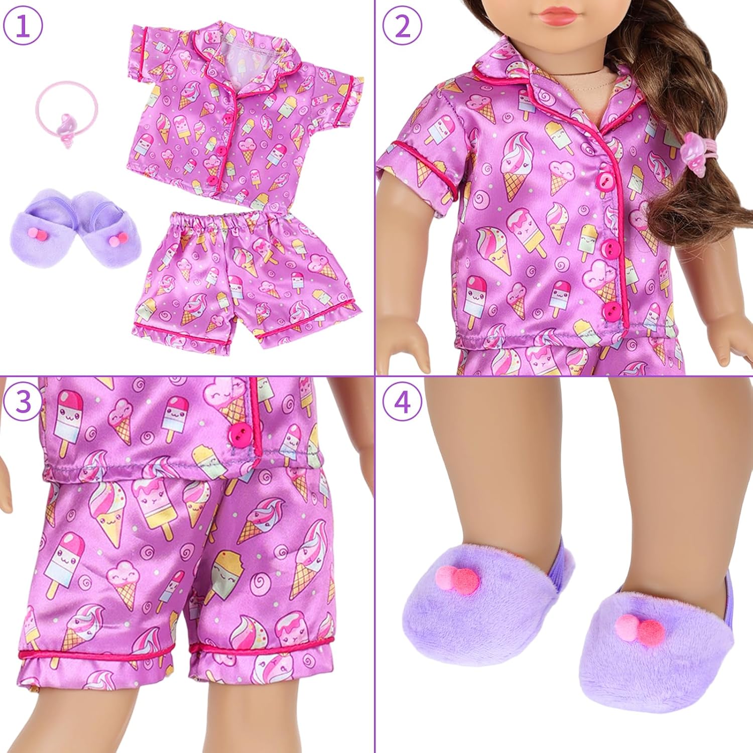 Ecore Fun 18 Inch Doll Clothes and Accessories, Bedding Accessories (8pcs) - Multi-Functional Sling Bag(Unfold Into A Bed), Pajamas, Slippers, Pillow, Blanket, Toy Rabbit, Hairband