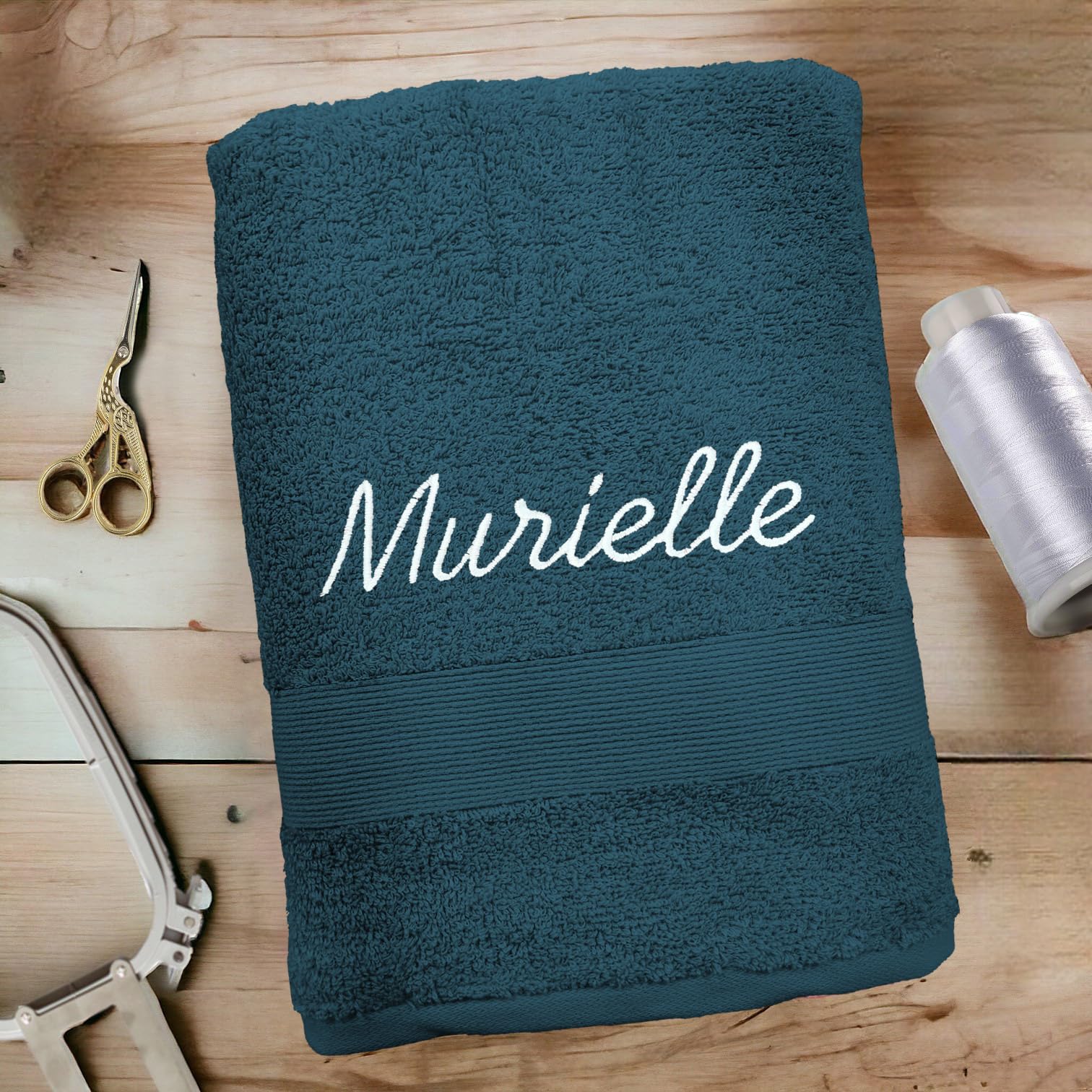 Serviette personnalisée 100% Coton Prénom brodé Drap de Bain Douche 70x130cm Bleu Nuit Cadeau Noël Anniversaire