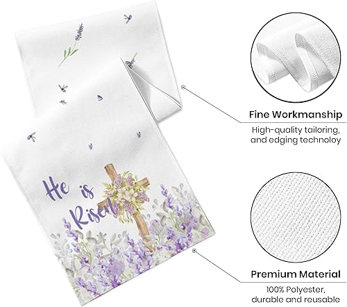 Miniatura 4 de Camino de mesa de Pascua  Decoraciones de mesa de Pascua He is Risen Purple Lavender Cross Spring Camino de mesa para decoración del hogar cocina