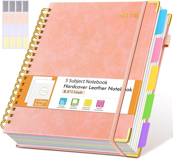 Hardcover Large Spiral Notebook 8.5" X 11" with Removable Dividers Tabs, 300…