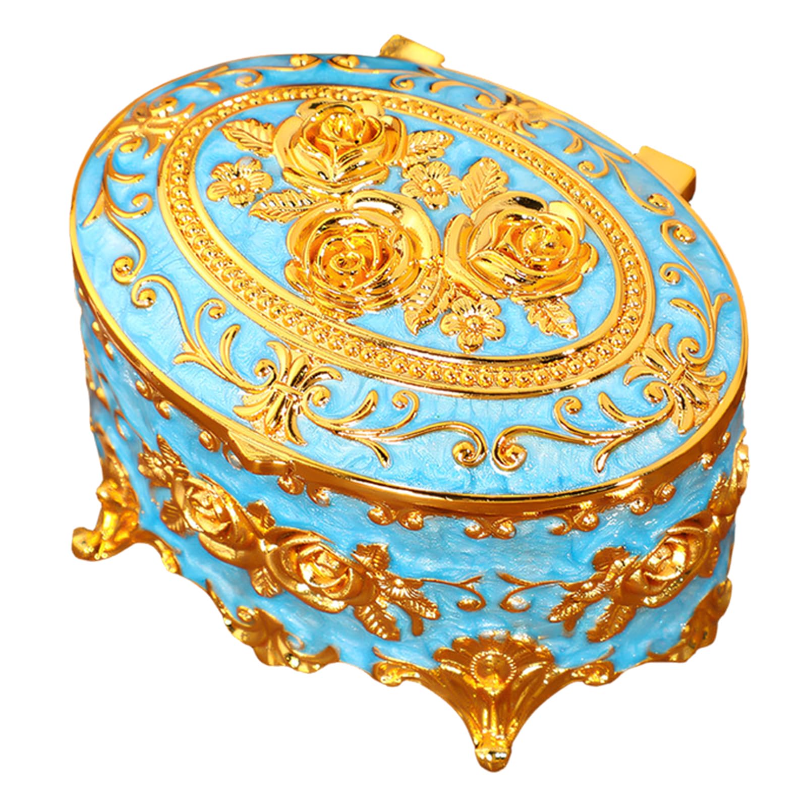 Ljhnba Sky Blue European Styles Enameled Jewelry Case Sturdy Alloy Construction Suitable For Travel Dense Jewelry Case