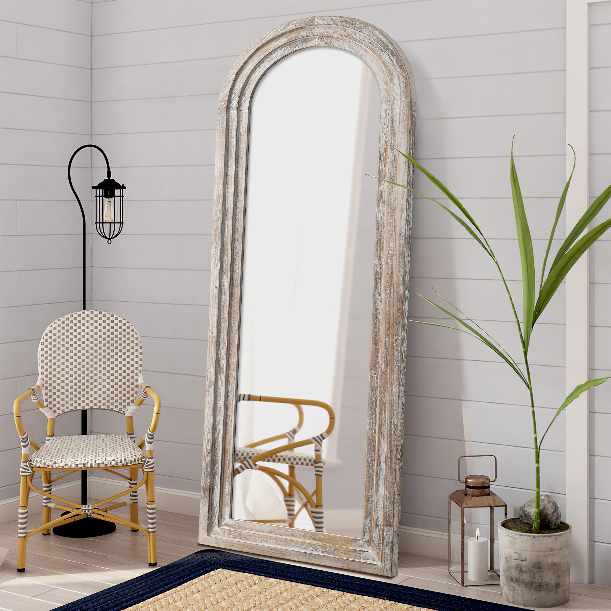 NeuType Arched Full Length Mirror, 65x22in Rustic Wood Frame Full Body
