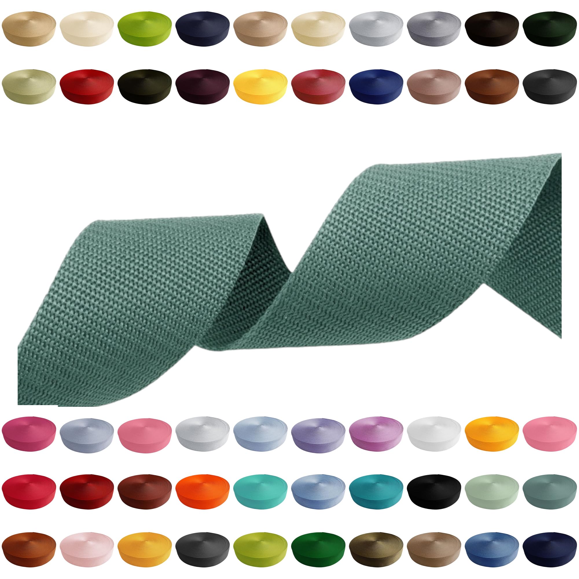 Webbing Strap 2m 5m 10m 50m, 50 Colors, Width 10mm 15mm 20mm 25mm 30mm 40mm 50 mm Bag Strap Polypropylene Ideal for DIY Projects, Handicrafts (773) Dark Sage Green, 40mm x 5m