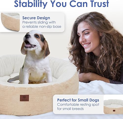Miniatura 5 de AMERICAN KENNEL CLUB Cama redonda de tela Mason de 23 pulgadas para mascotas, elegante cama lavable para perros con parte inferior antideslizante,