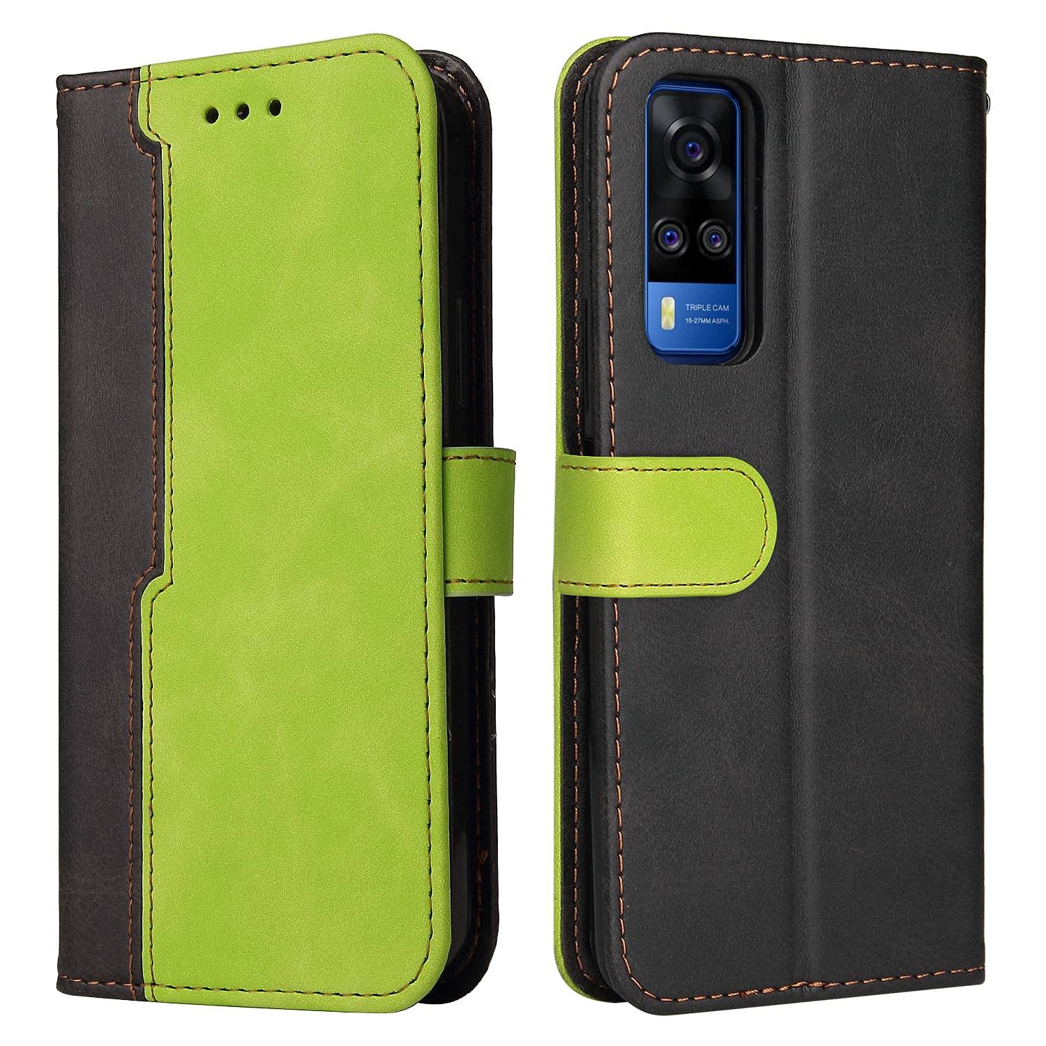 SULIAN Case for Vivo Y51 (2020, September) Leather Wallet Case,Magnetic Closure with Card Slot Holder Kickstand Flip Wallet Case for Vivo Y51 (2020, September) 6.58" -Green
