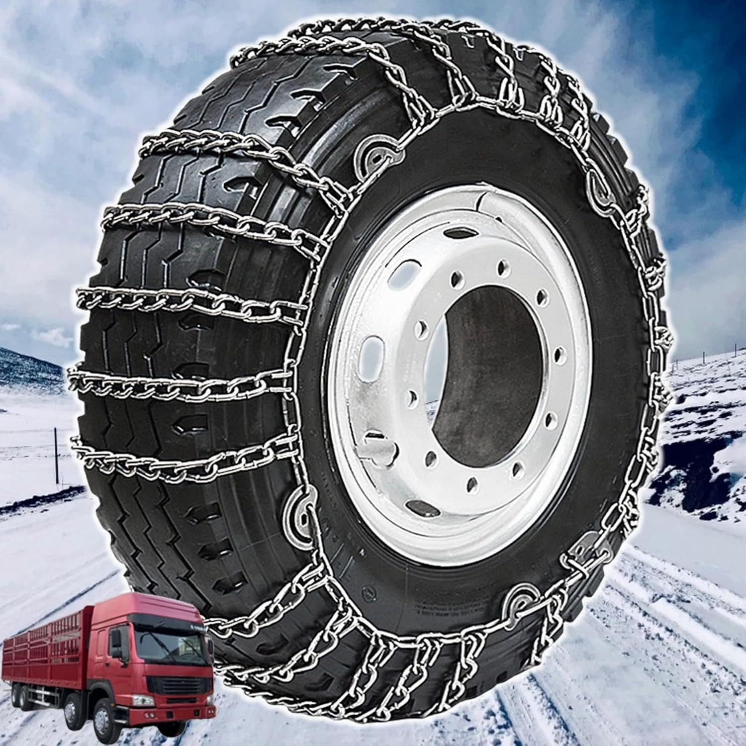 Set of 2 Snow Chains For Cars Suv Pickup Trucks Commercial trucks AVT- Quick Fit AND Easy Installation,Reusable Universal Emergency Traction Snow Chains 9.00-20 2pcs 235/75R17.5